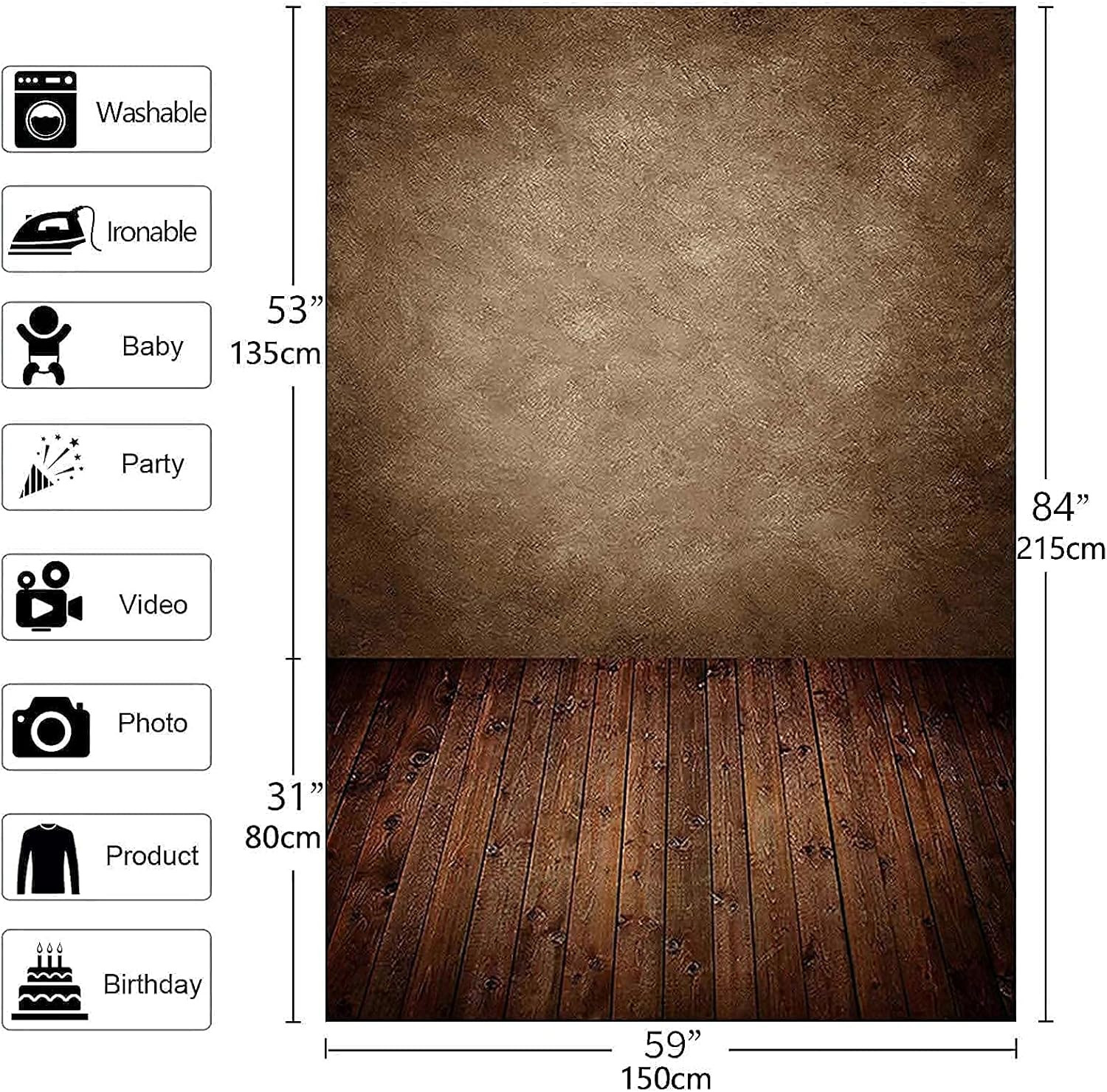 Fotografía de pared de tela suave marrón de 1,5 x 2,1 m con suelo de madera