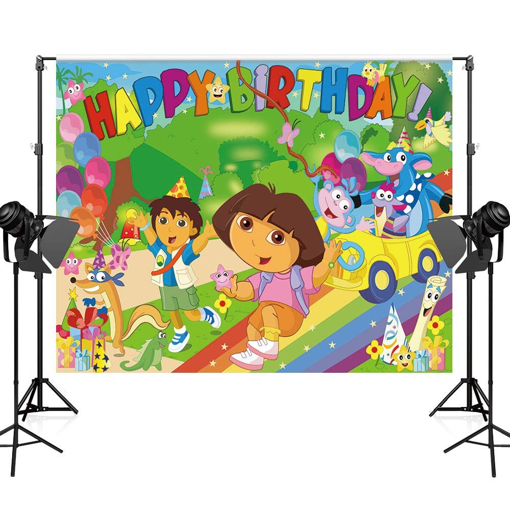 AONELAS 7x5ft Explorer Cartoon Theme Birthday Party Backdrop; Vinyl Material;…