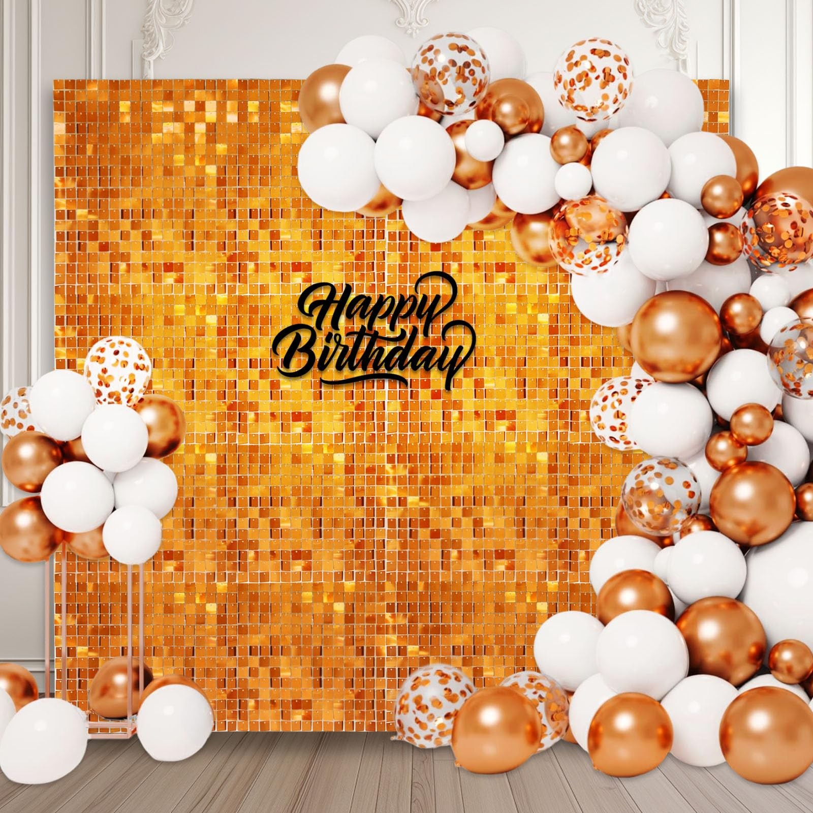 48 PCS Orange Shimmer Wall Backdrop, Square Sequin Photo Backdrops