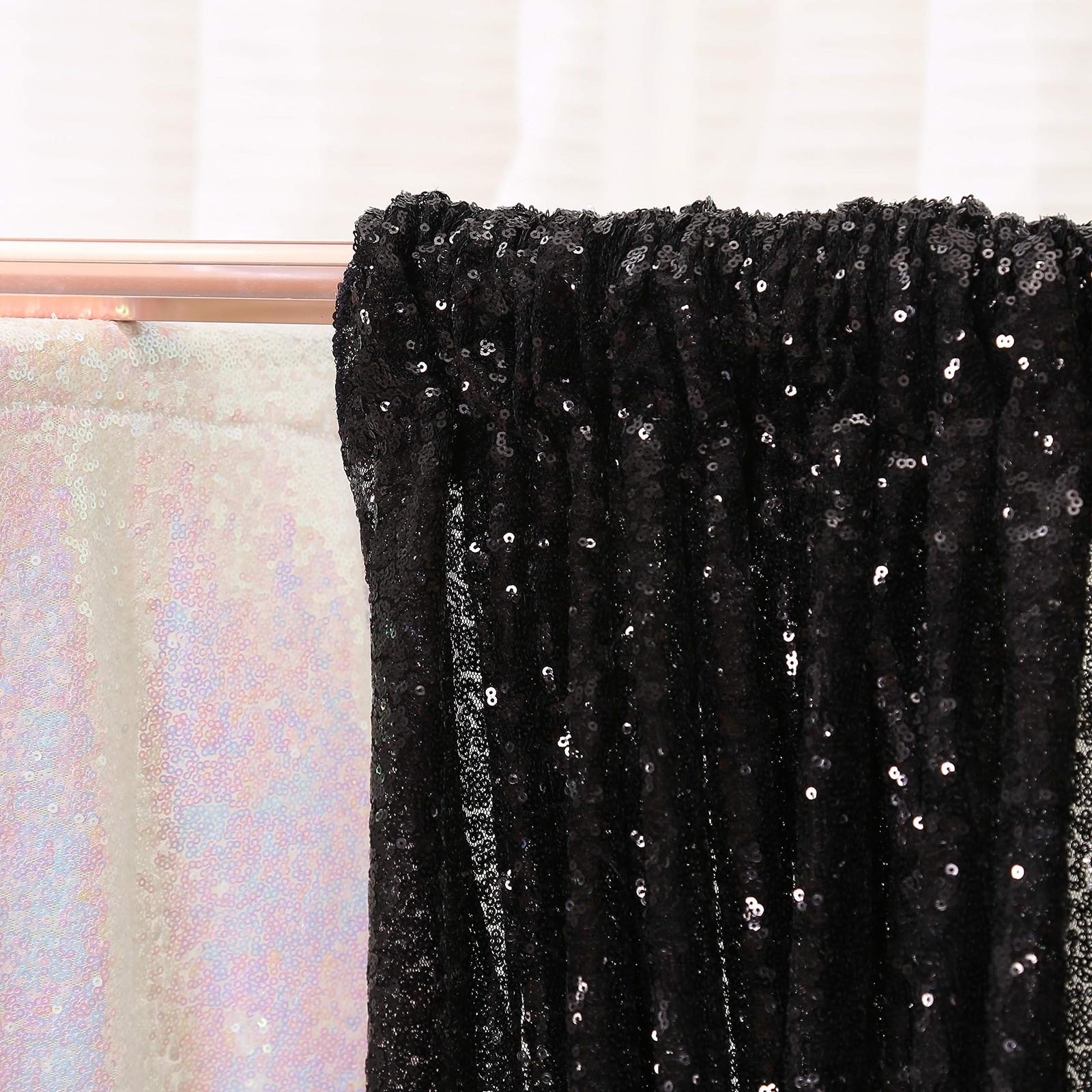 2x8ft Black Sequin Backdrop Curtains Glitter Background Wedding Party 4 PCS