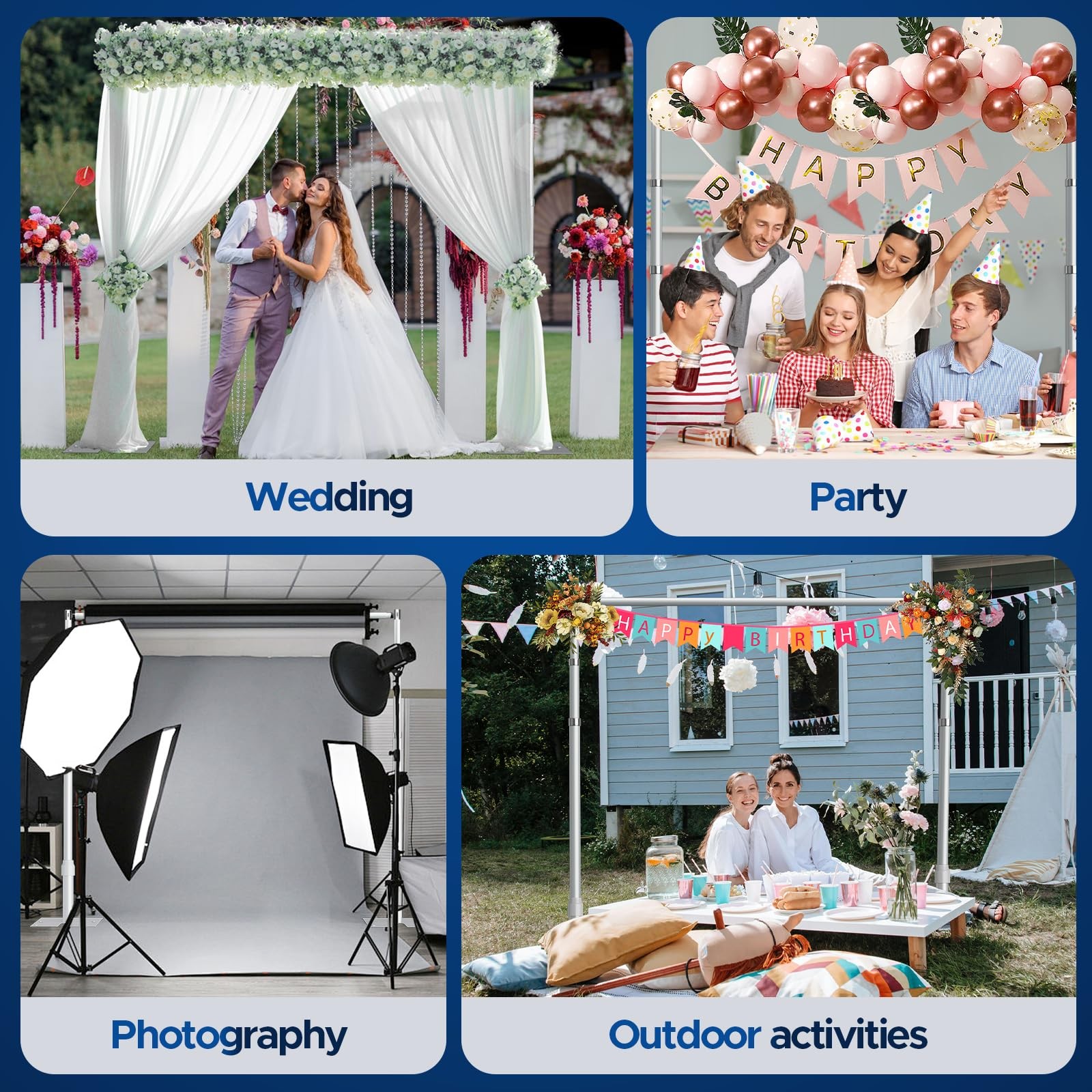 Pipe and Drape Backdrop Stand, 10x10ft Heavy Duty Adjustable Backdrop Frame w…