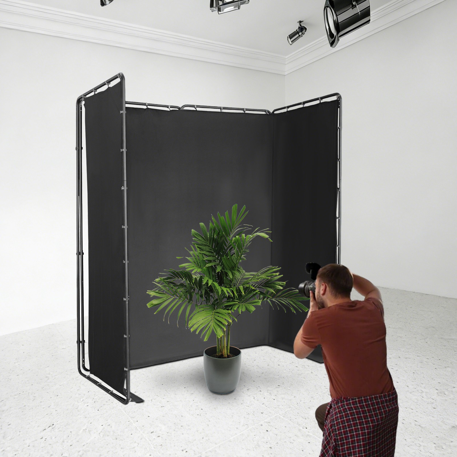 Backdrop Stand Floor Standing Photography Backdrop Stand w/Black Cloth 3.88*2.3m