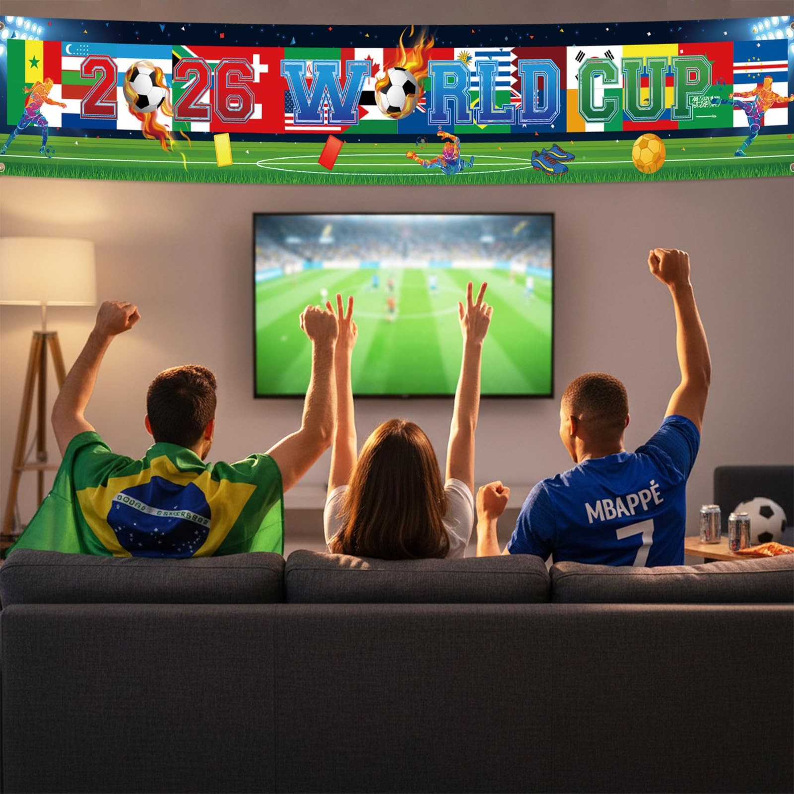 2026 World Cup Party Banner Backdrop Soccer Banner with Country Flags, Footba…