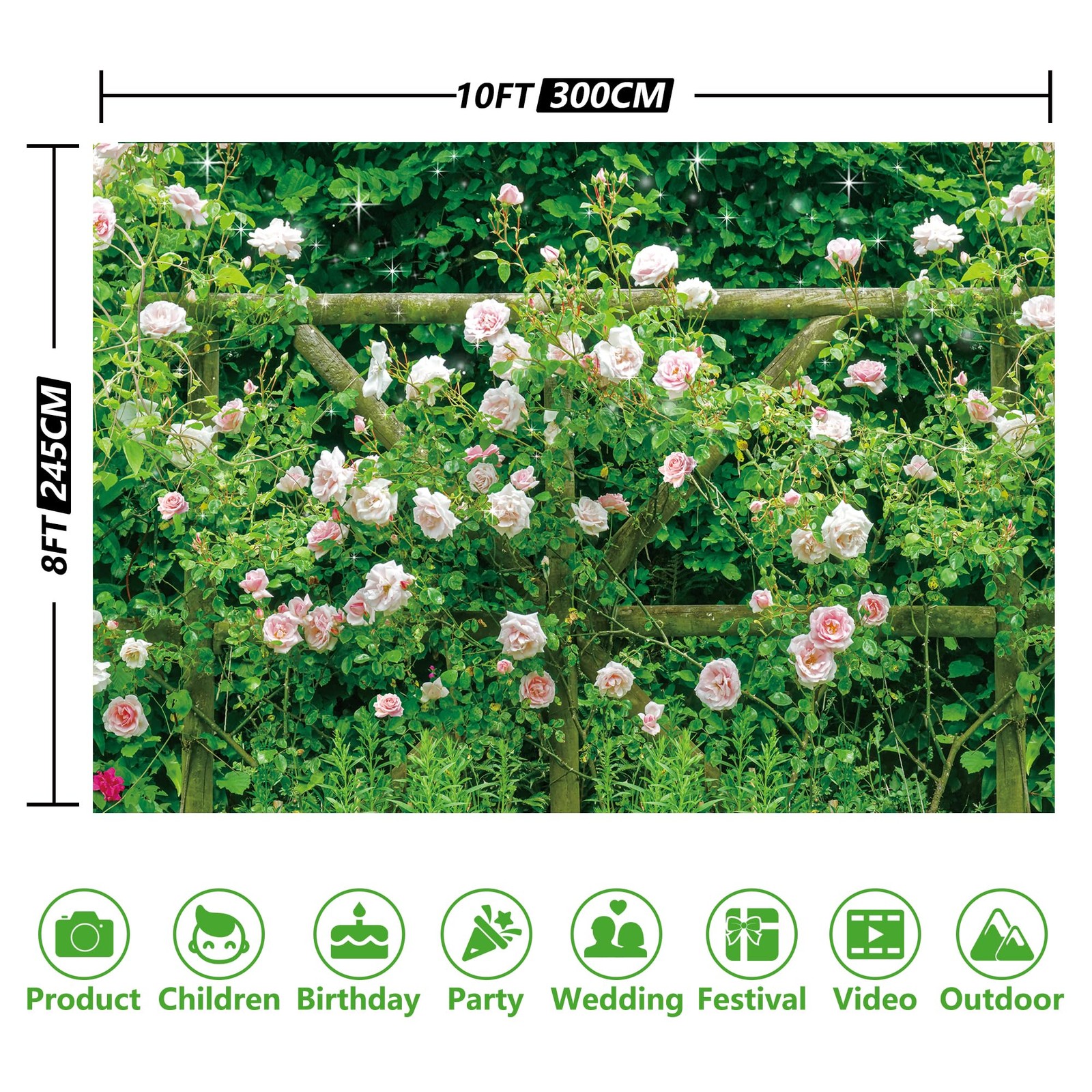 10x8FT Fabric Spring Photo Backdrop Garden Natural Floral Rose Photography