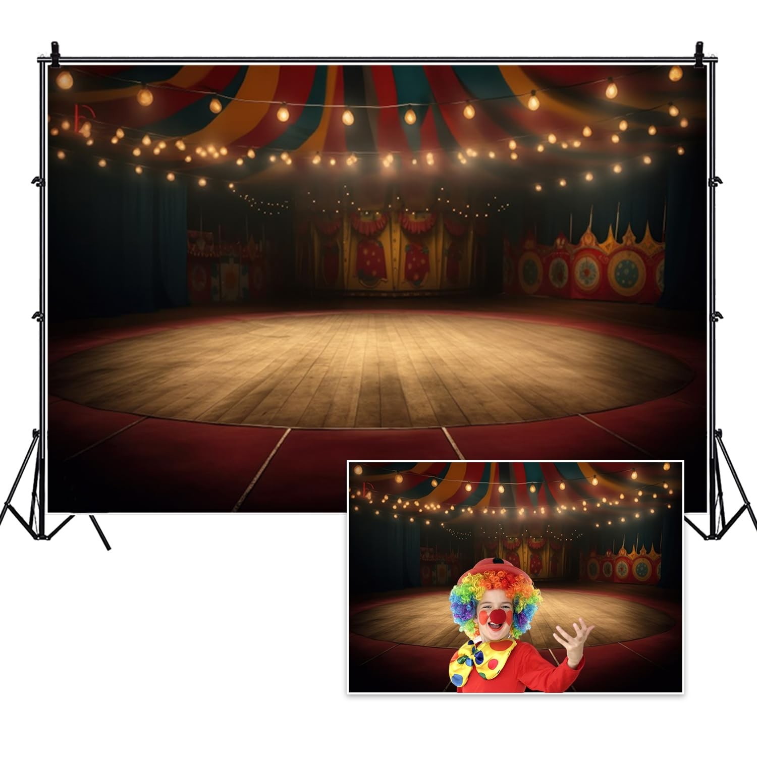 10x8FT Circus Stage Tent Interior Warm Lights Carnival Photography Backdrop