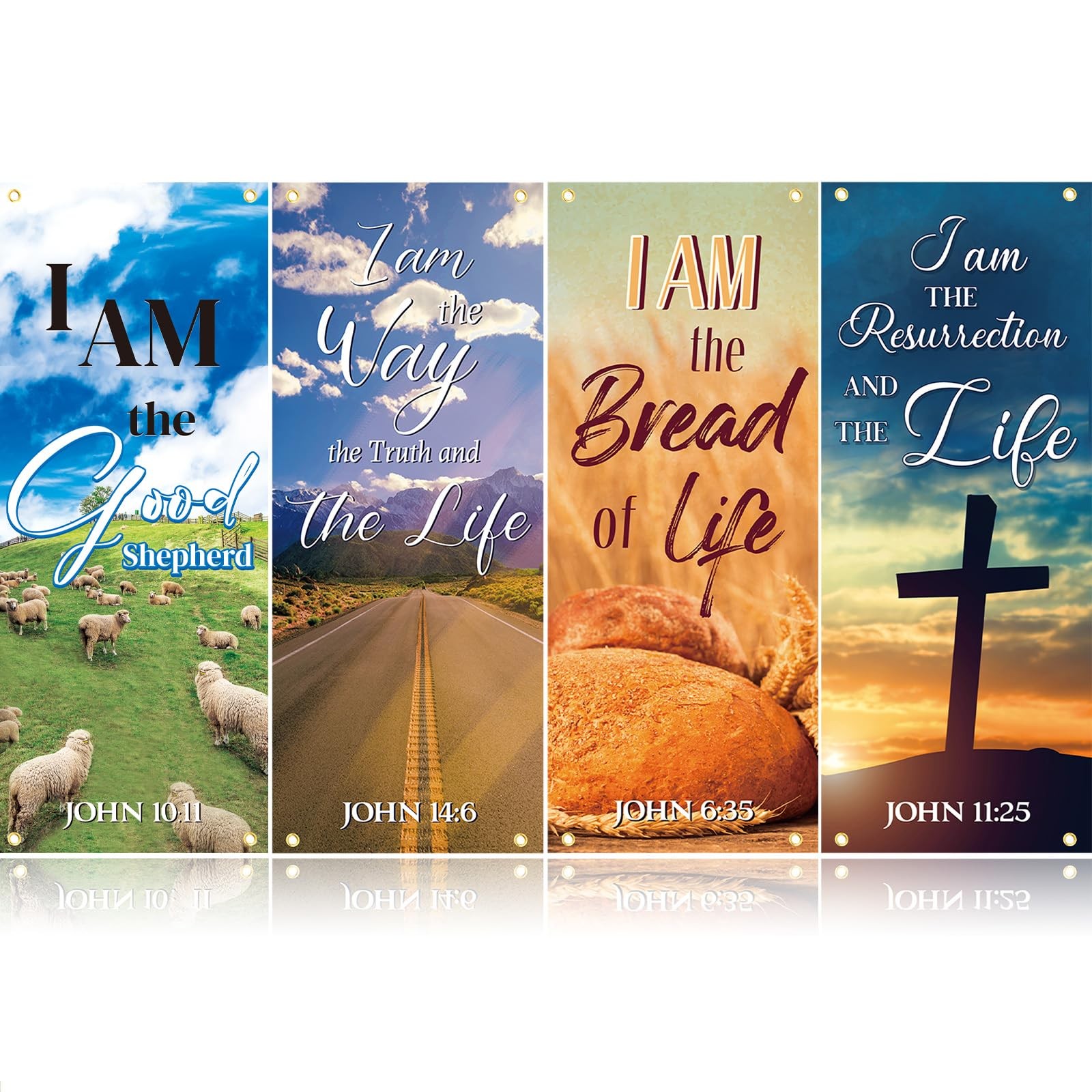 4 Pcs Church Banners for Sanctuary I Am The Good Shepherd/way/bread/resurrect…