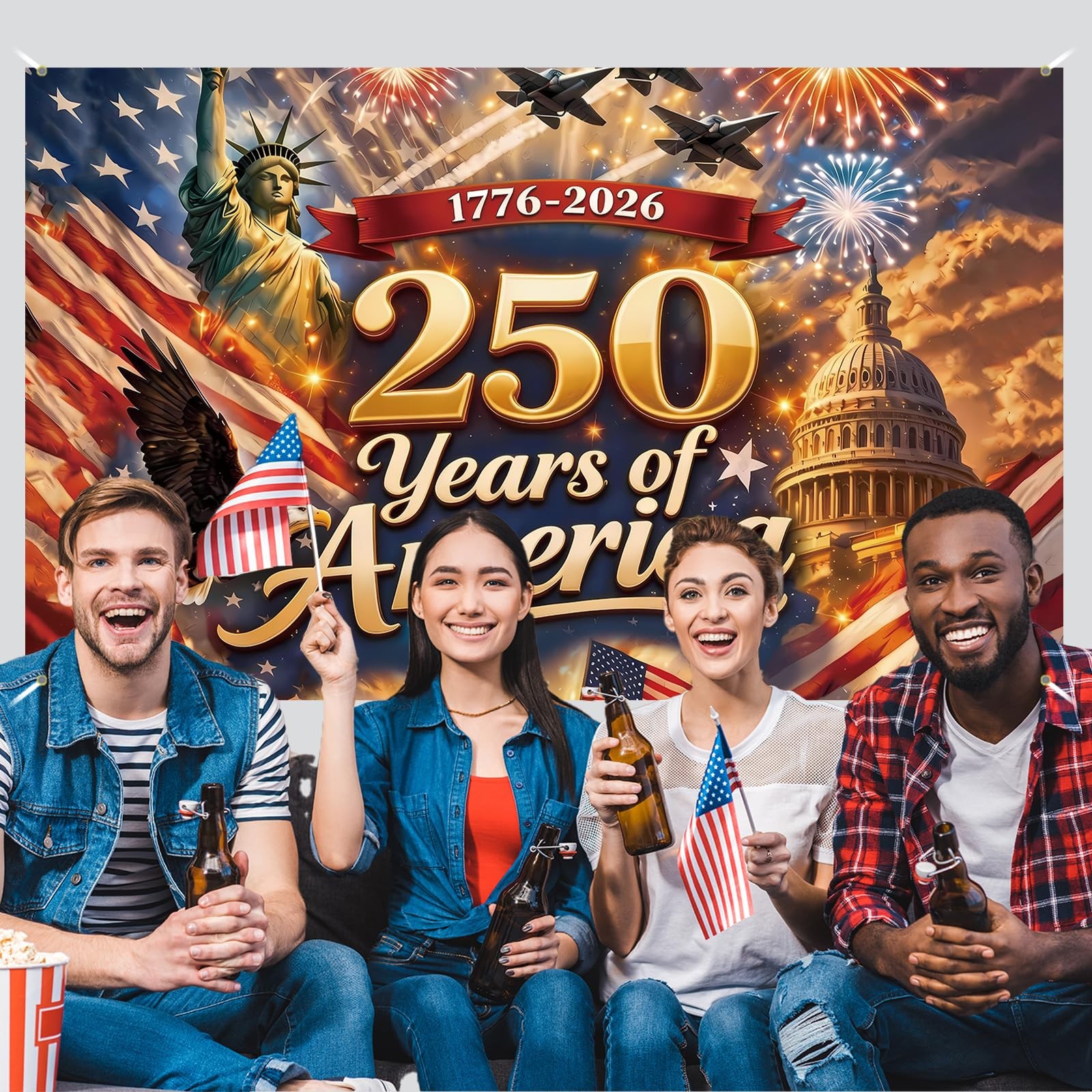 America 250 Anniversary Photo Backdrop Patriotic Banner 4th of July Colorful