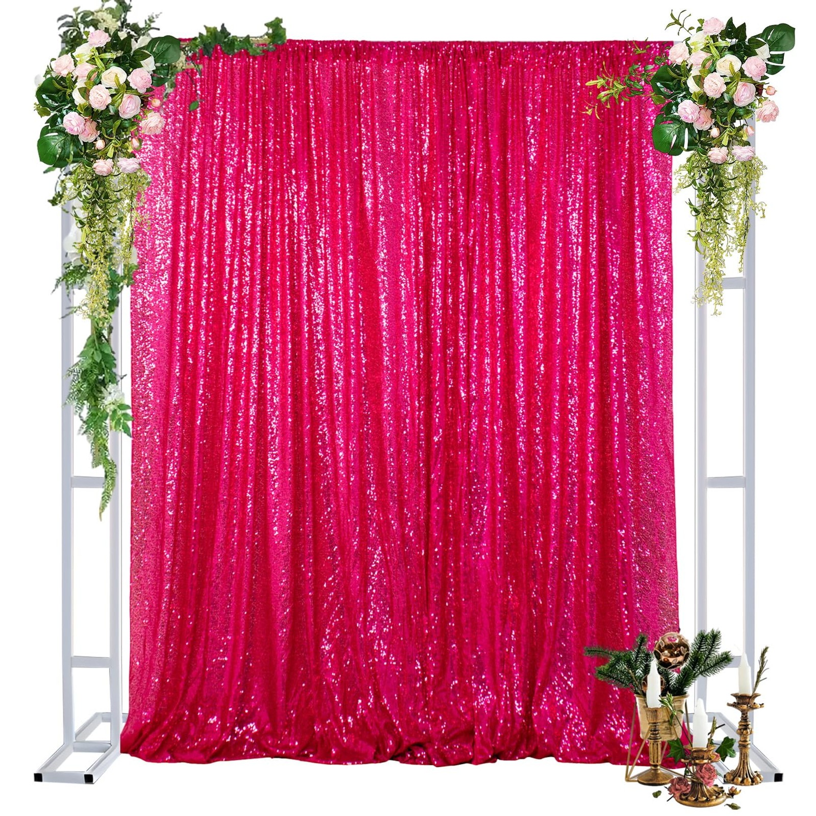 7×7 Feet Fuchsia Glitter Sequin Backdrop Christmas Wedding Party Photography