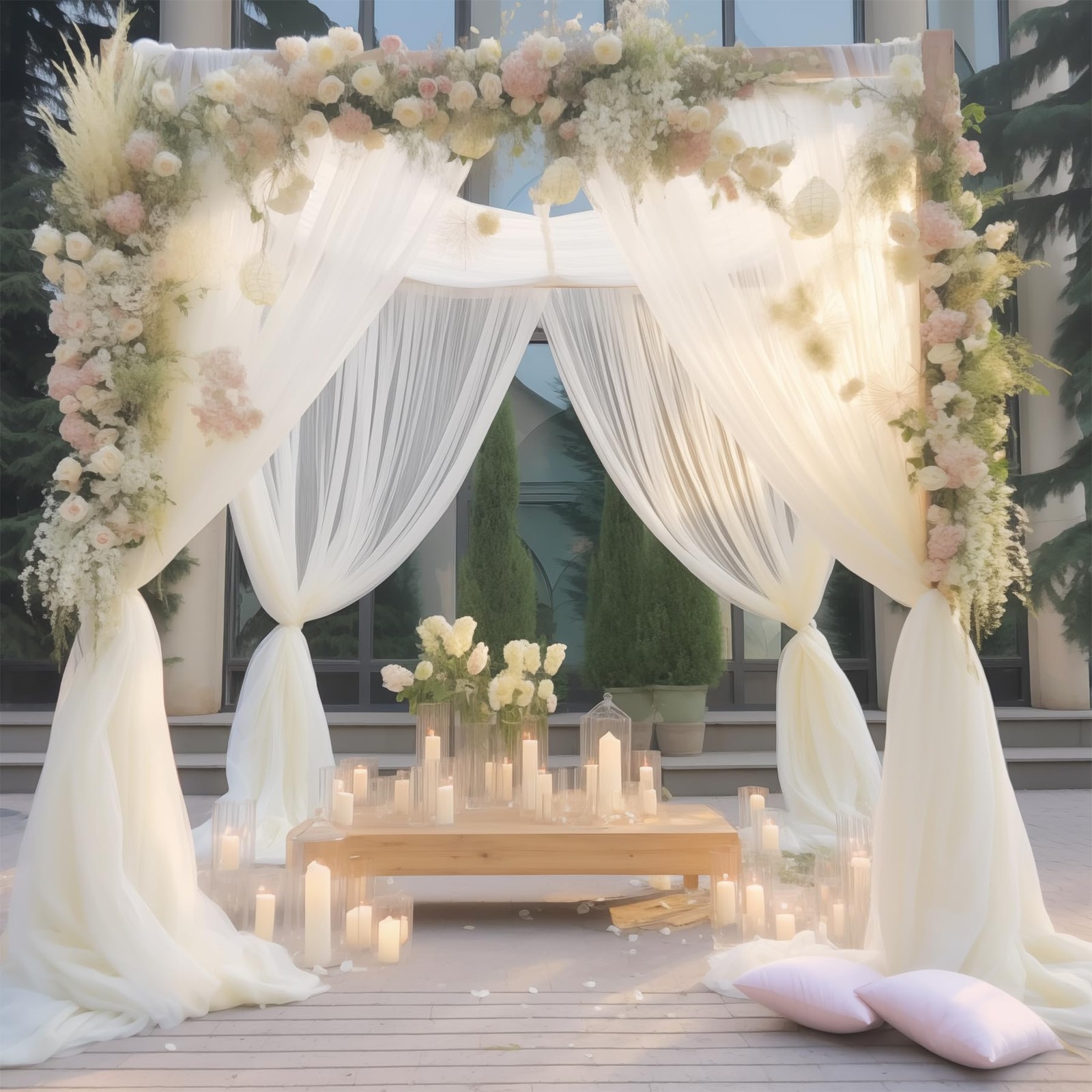10x10ft Ivory Sheer Tulle Wedding Photography Backdrop Curtains Set