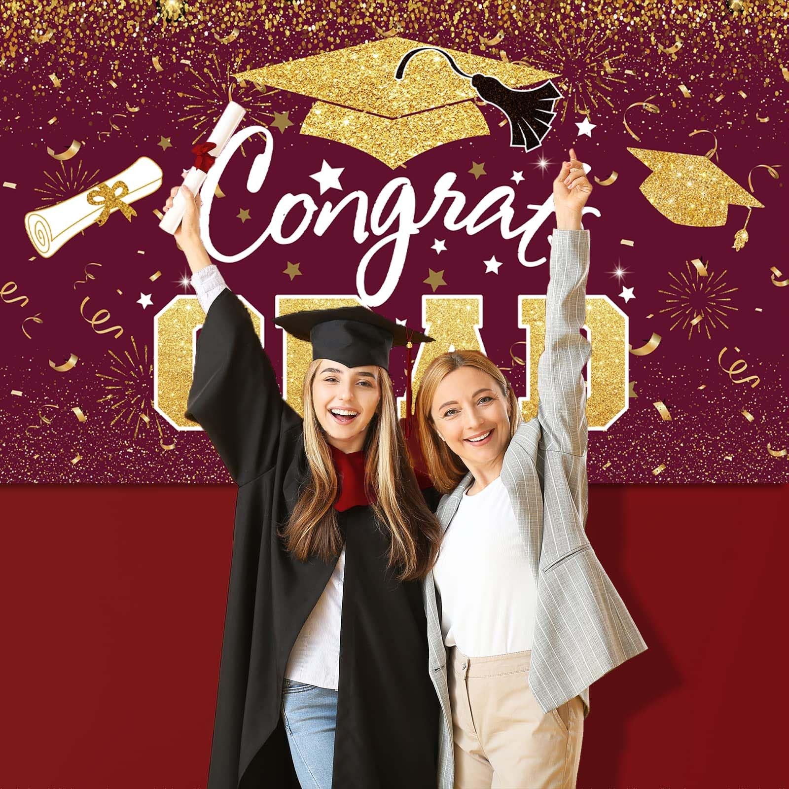 Graduation Party Decorations – Maroon Gold Congrats Grad Class of 2025 Backdr…