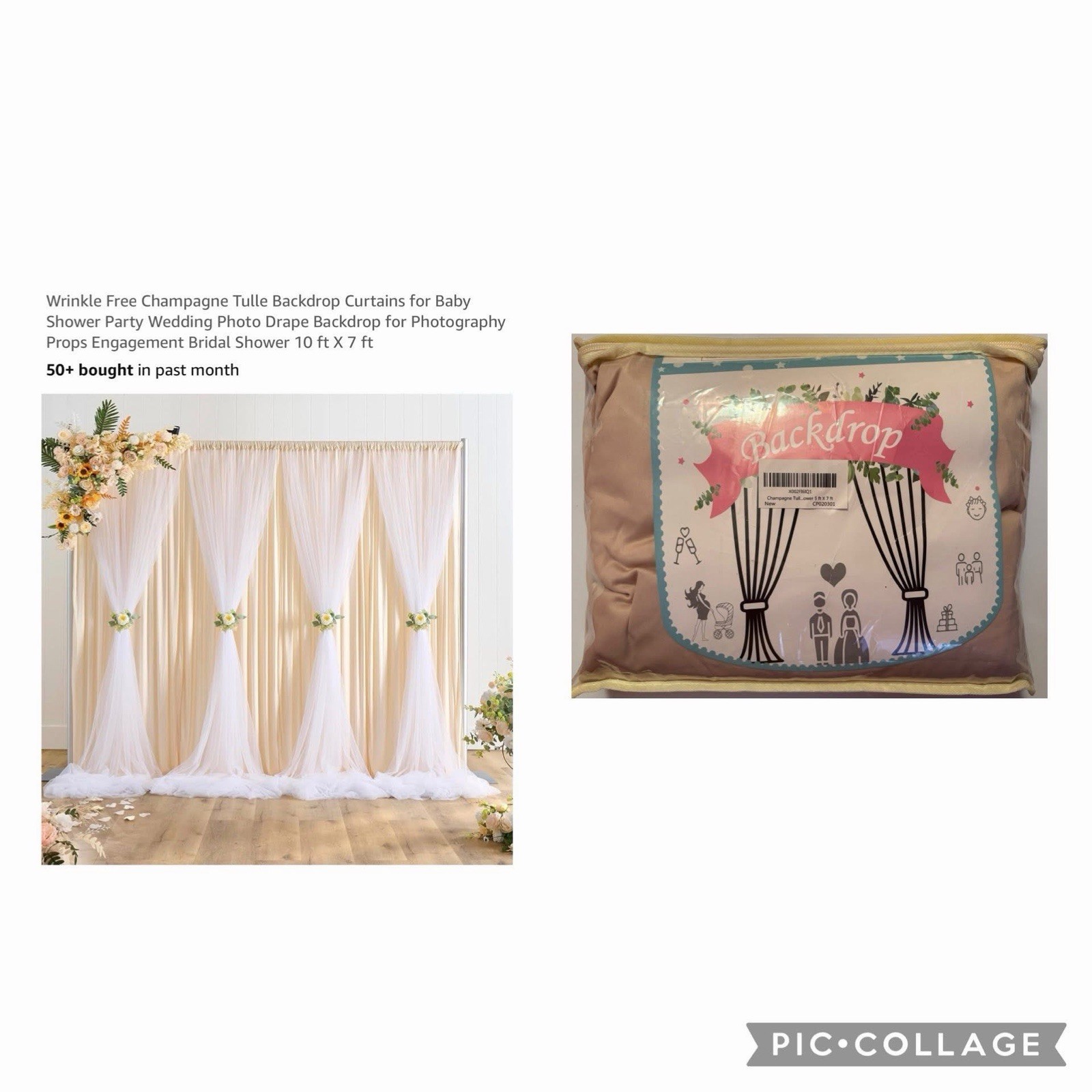 Wrinkle Free Champagne Tulle Backdrop Curtains Baby Shower Wedding 10 ft X 7 ft