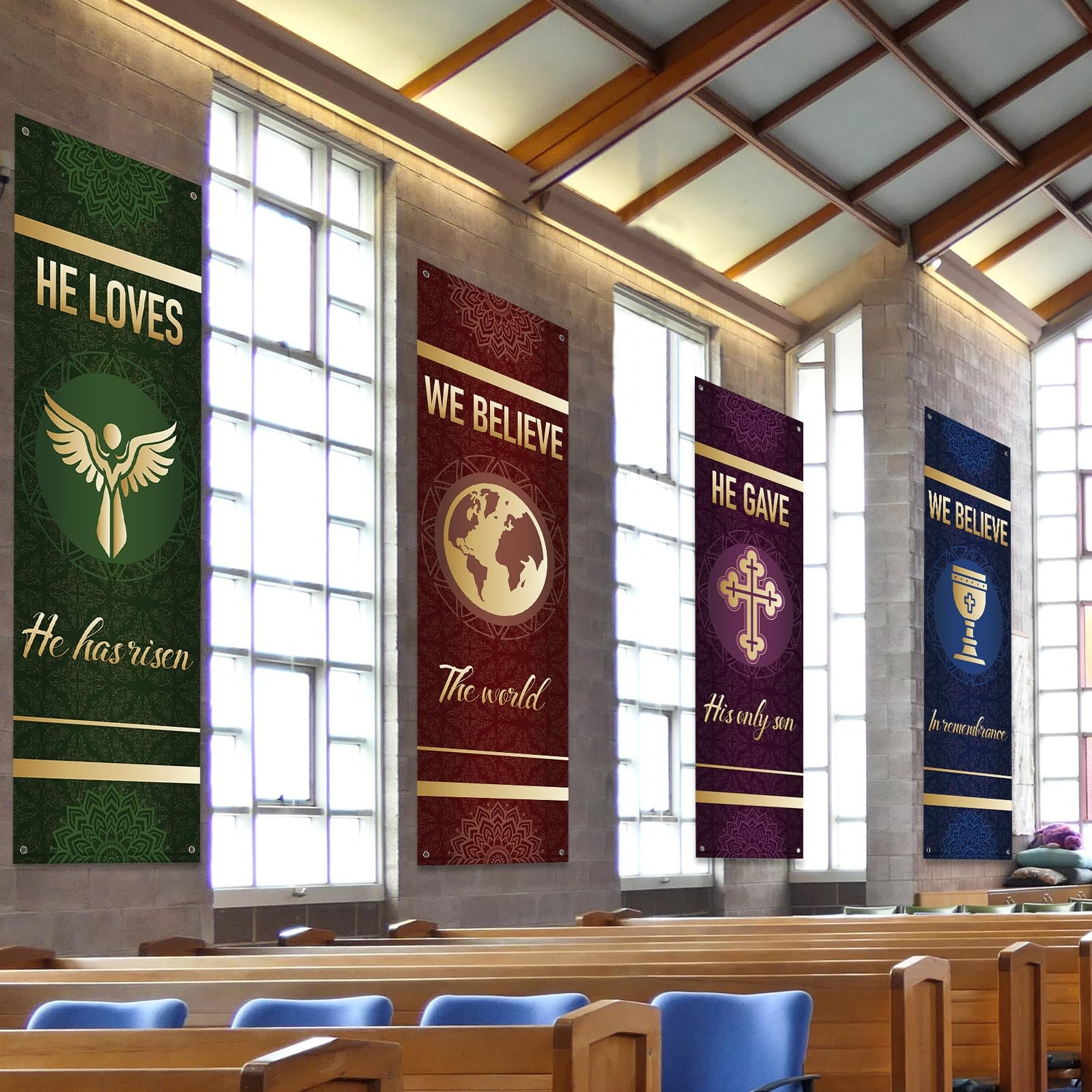 4Pcs Church Banners for Sanctuary Wall Welcome Inspirational Religious Banner…