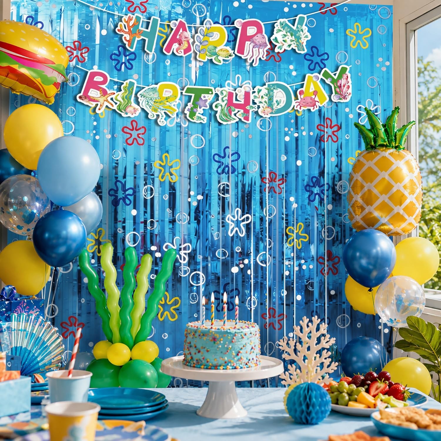 Ocean Themed Party Decorations, 2 Pack Cartoon Sponge Birthday Photo Booth Pr…