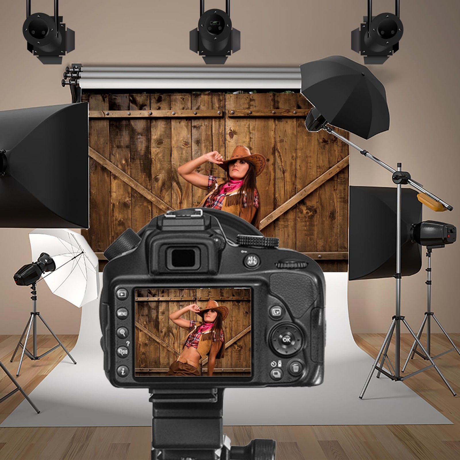 Shabby Brown Barn Door Backdrop Autumn Farm Wooden House Photography 7×5 Ft