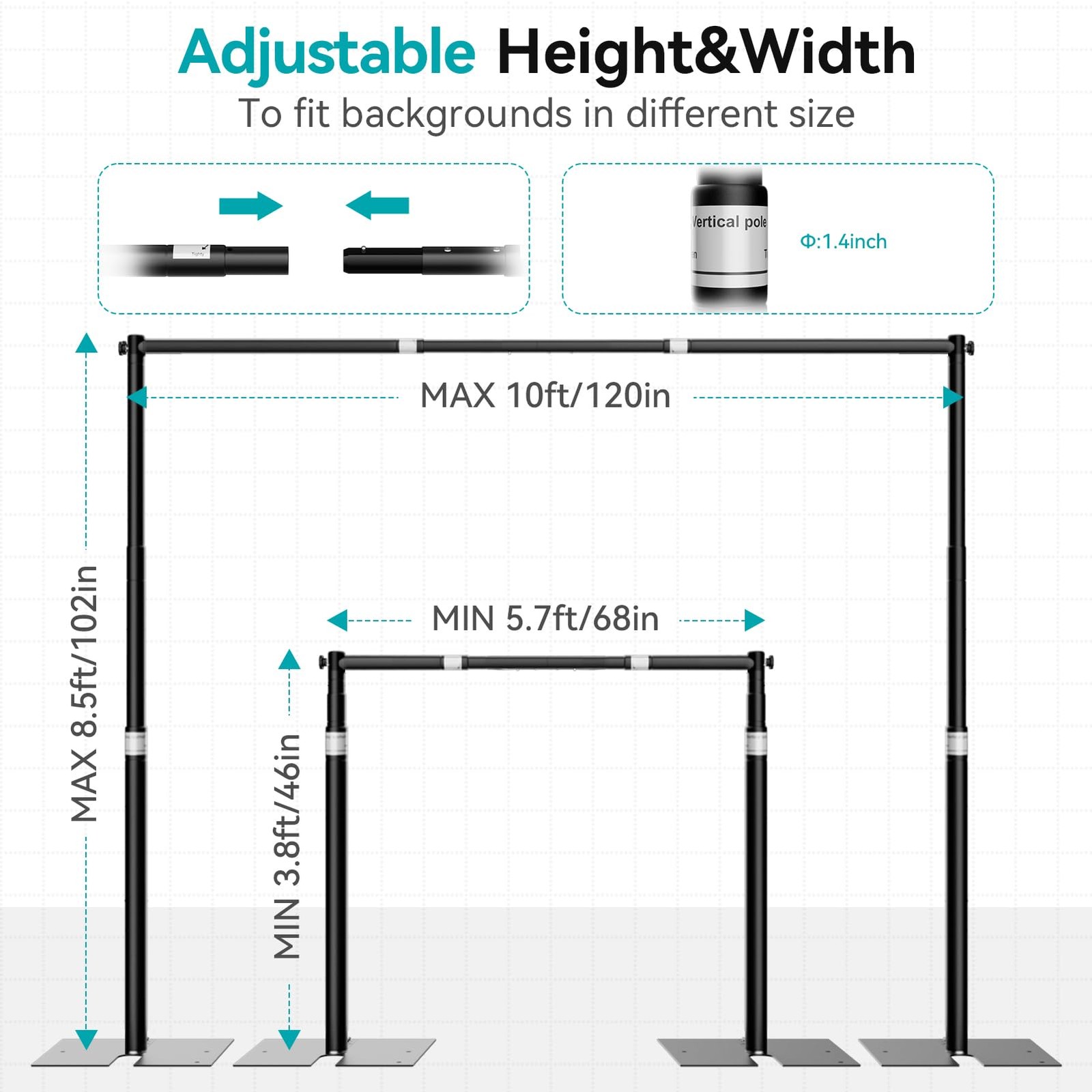 8.5x10ft Pipe and Drape Stand Kit, Adjustable Heavy Duty Backdrop Stand with …