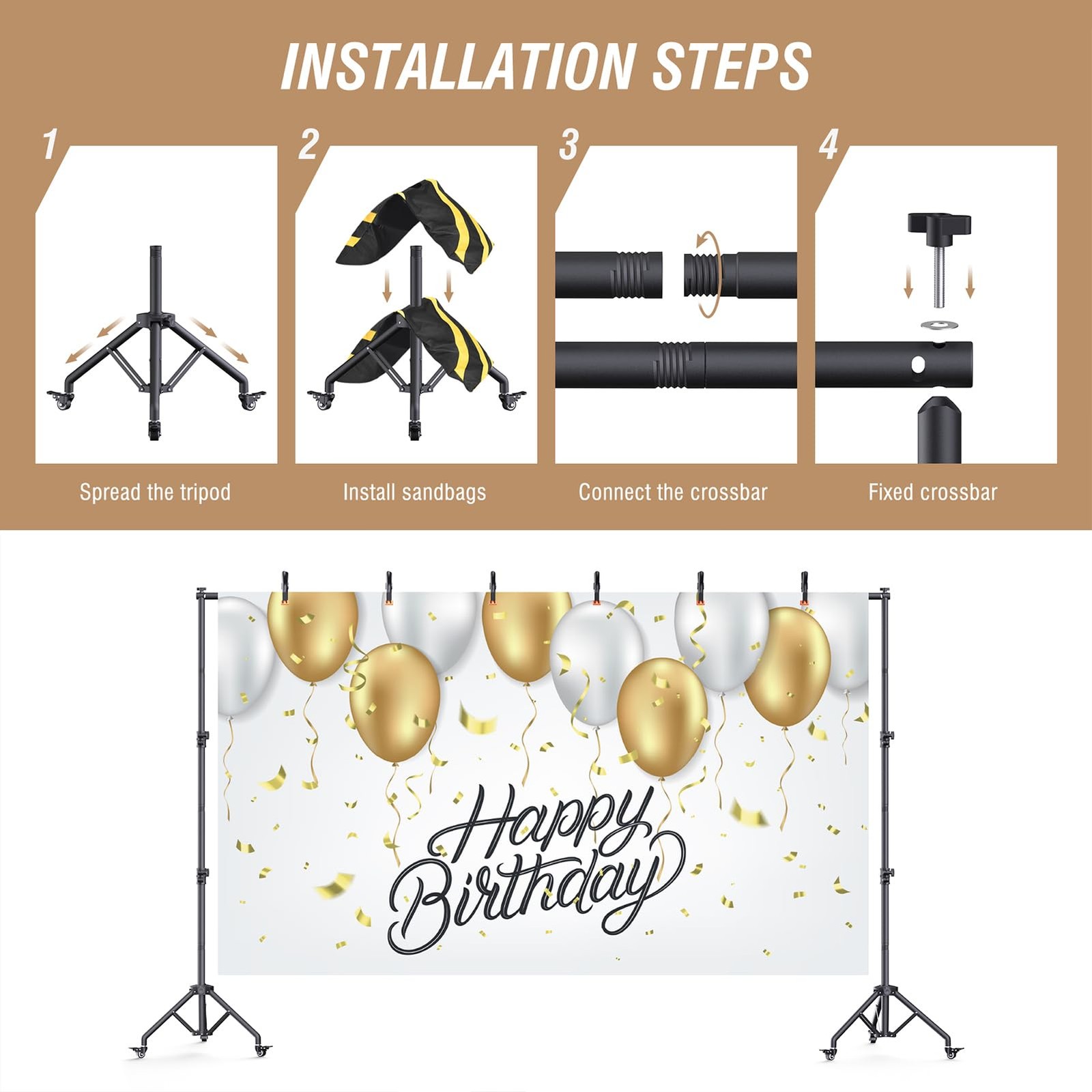 Backdrop Stand with Wheels 10×7.5Ft (WxH), Photo Backdrop Stand Easy to Move,…