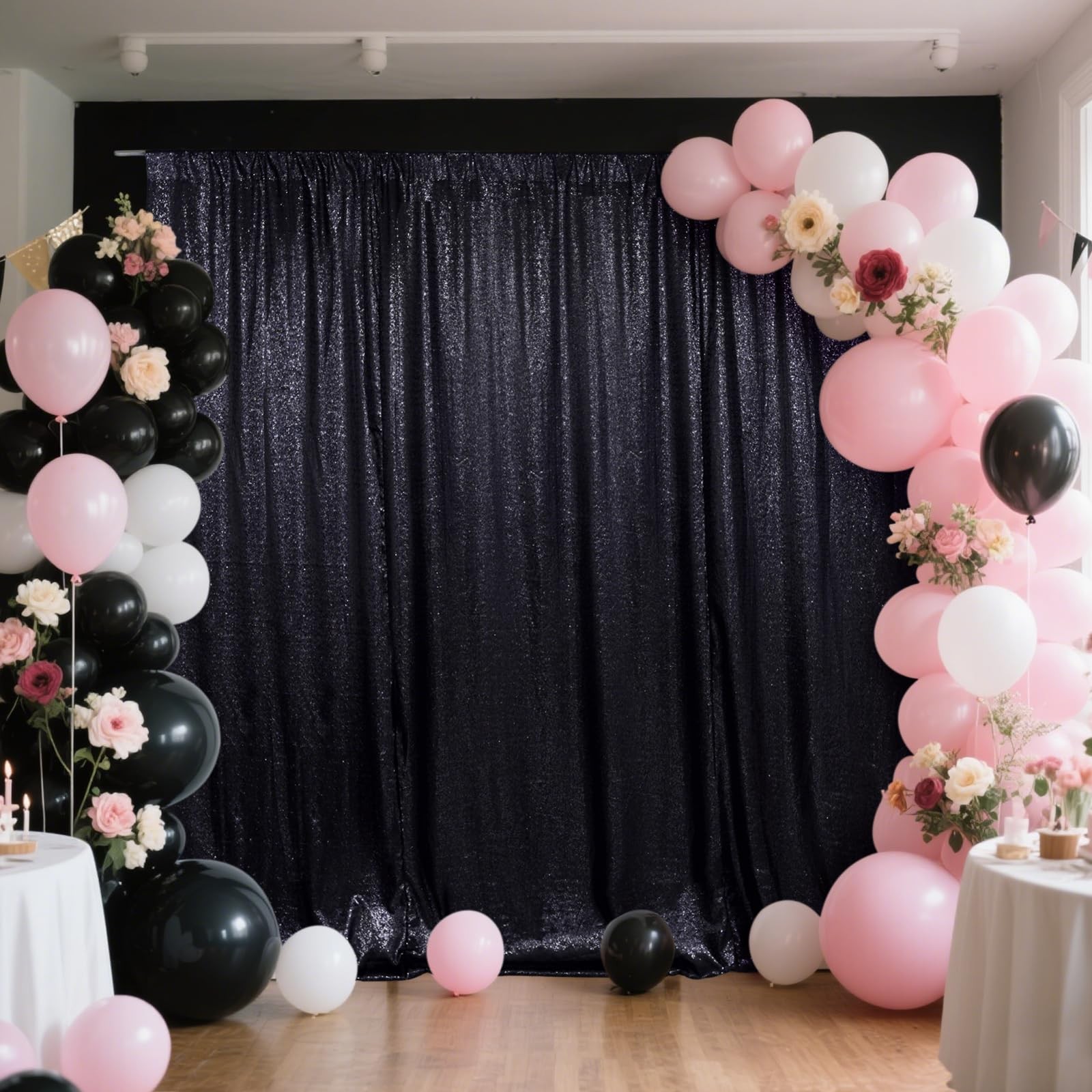 6x8ft Black Sequin Backdrop, High Density Non-Transparent Glitter Curtain for…