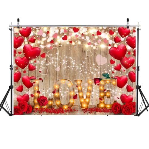7X5ft Valentine’s Day Backdrop Red Love Heart Valentine’s Day Backdrop