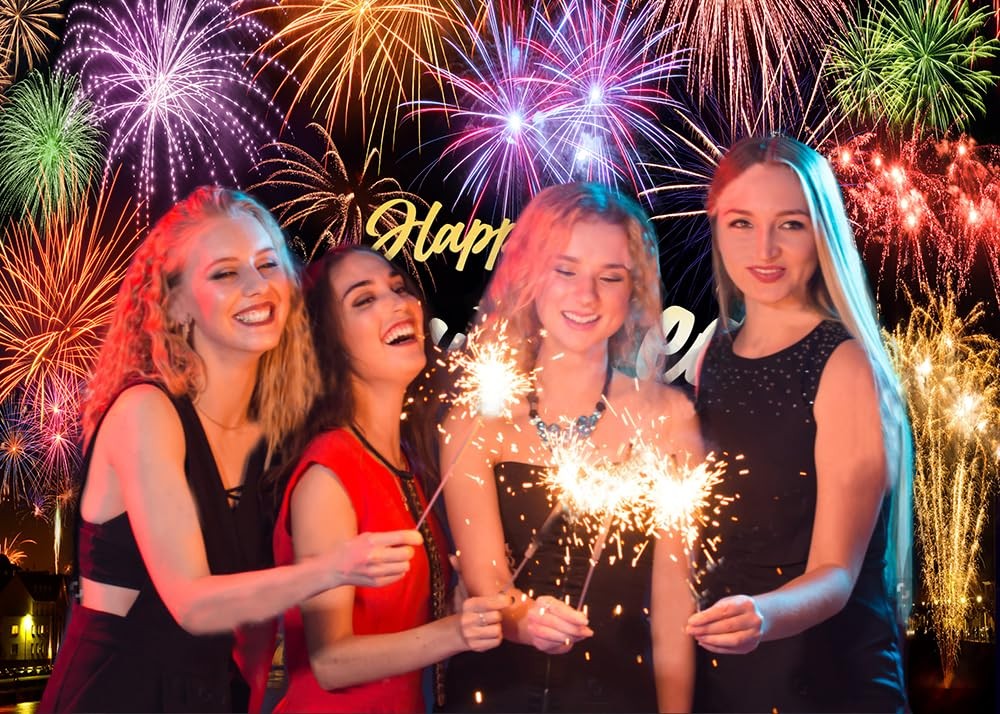 7x5ft Happy New Year Photography Backdrop Eve Night City Fireworks Show Party
