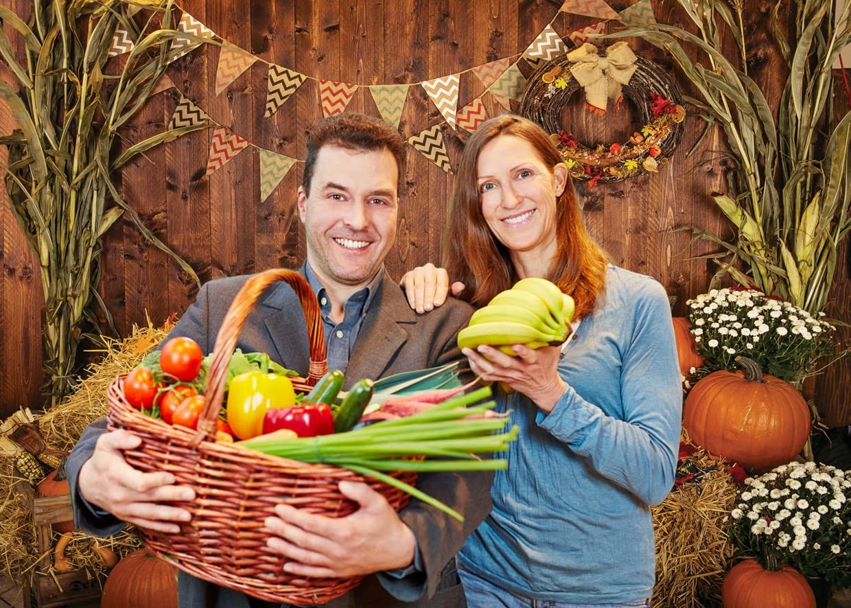 Fall Thanksgiving Backdrops Rustic Wooden Barn Harvest Autumn 7X5FT, Clear