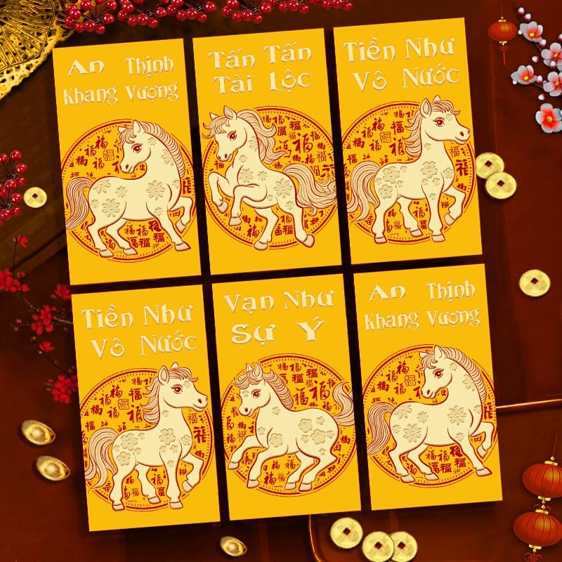 IRCOR TET Decorations 2026 Vietnamese New Year Backdrop with 12 Red 5′ x 7′
