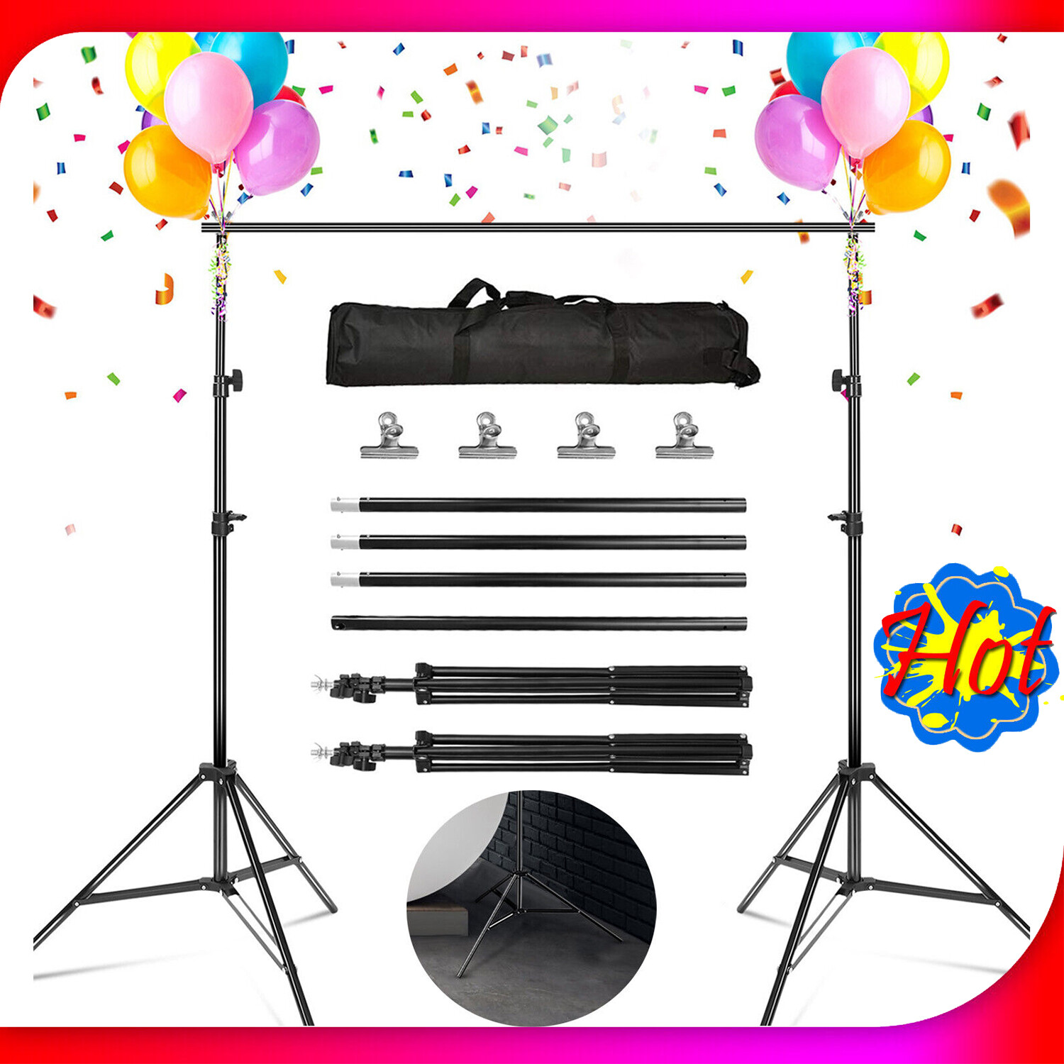 10Ft Photography Background 2*3m Backdrop Support Stand Kit With Case Heavy Duty