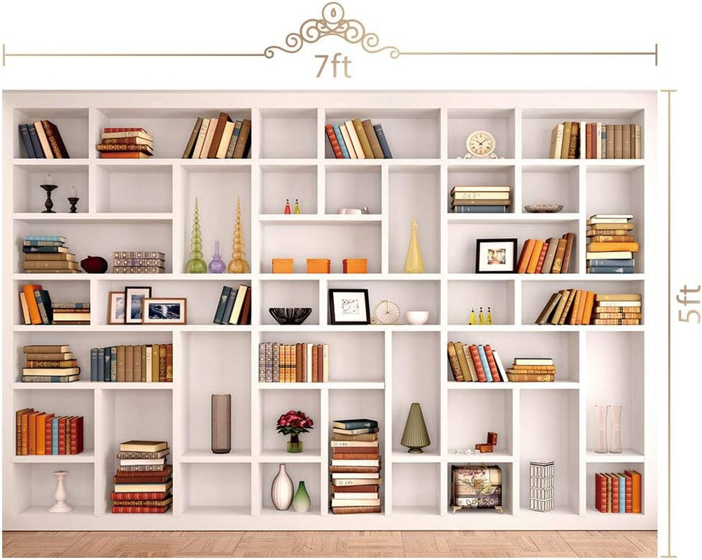 7x5ft White Bookshelf Backdrop Bookcase Backdrop for Office & Home Office Decora