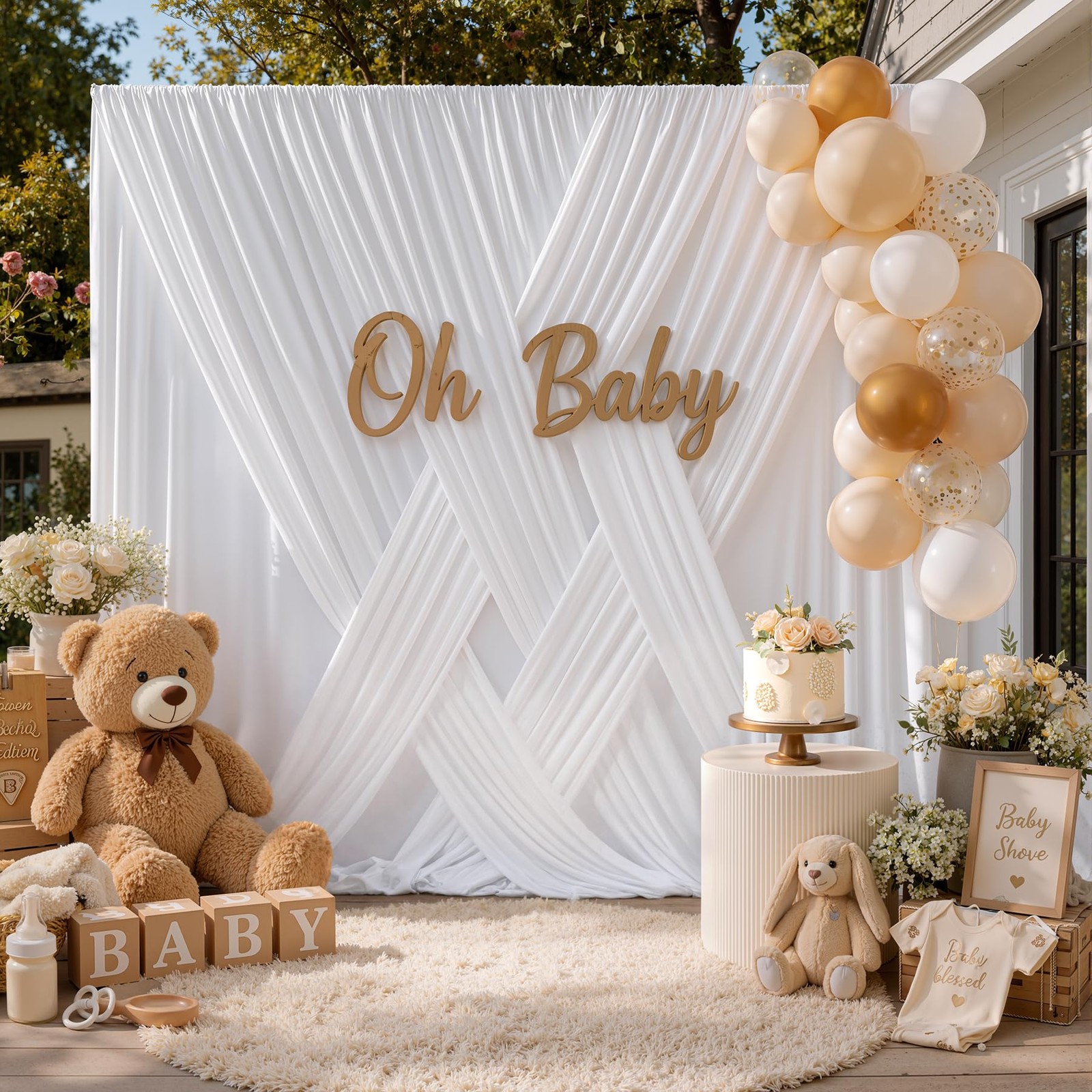 White Backdrop Curtains For Party Thick Polyester Drapes 5x10FT 4 PCS Panels