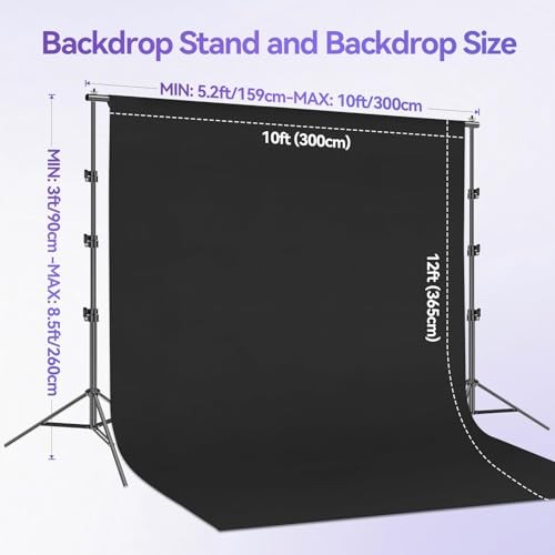 8.5 x 10 ft Adjustable Photo 8.5*10ft Backdrop Stand Black(10*12ft Backdrop)