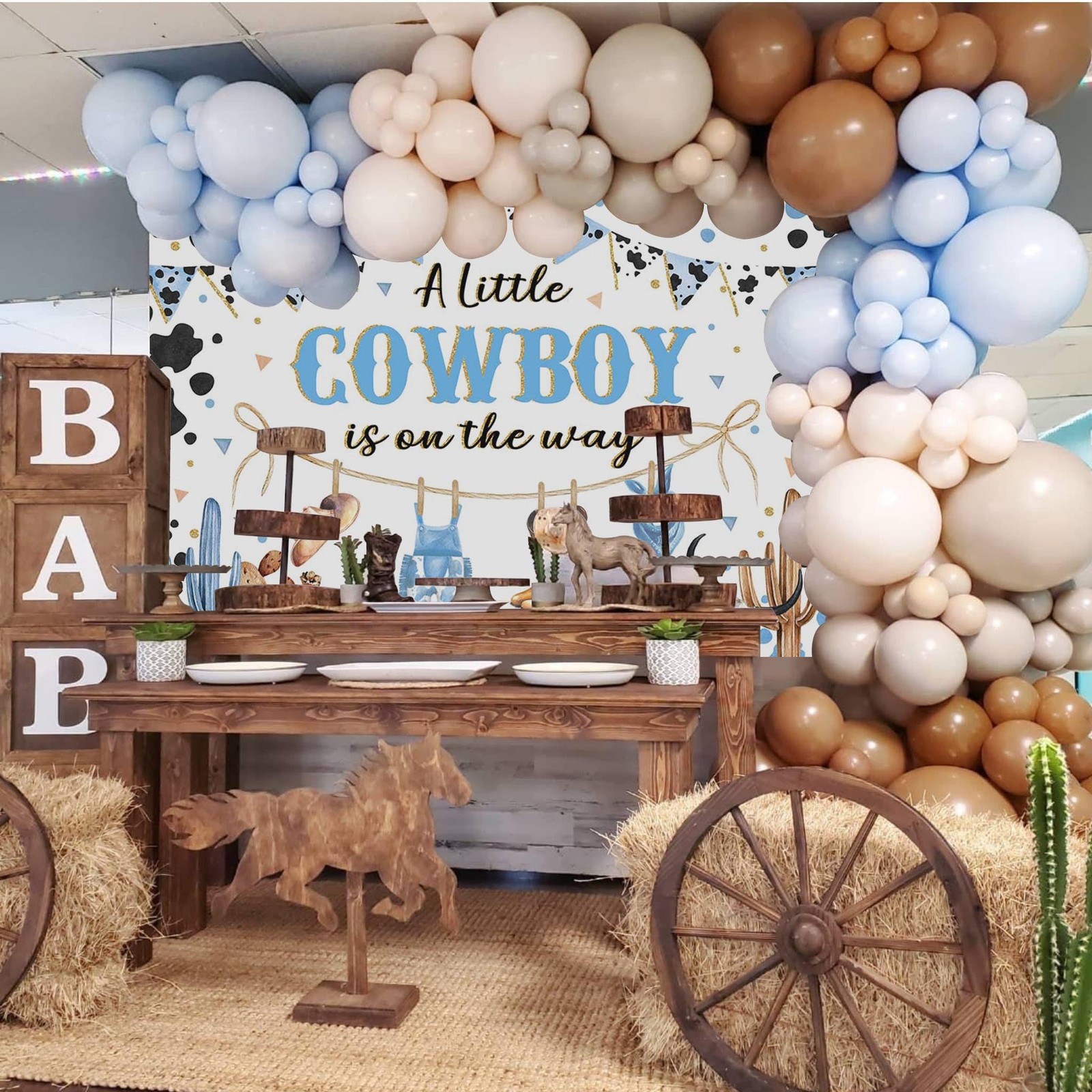 Mocsicka Cowboy Baby Shower Backdrop for Boy Blue A Little 7x5ft, blue