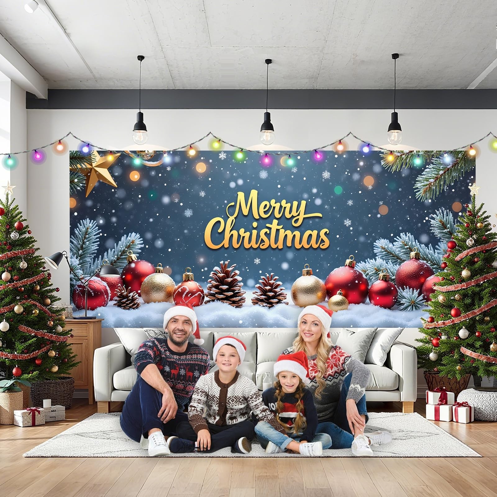 Christmas Garage Door Cover, Large Christmas Banner Backdrop Decorations Hang…