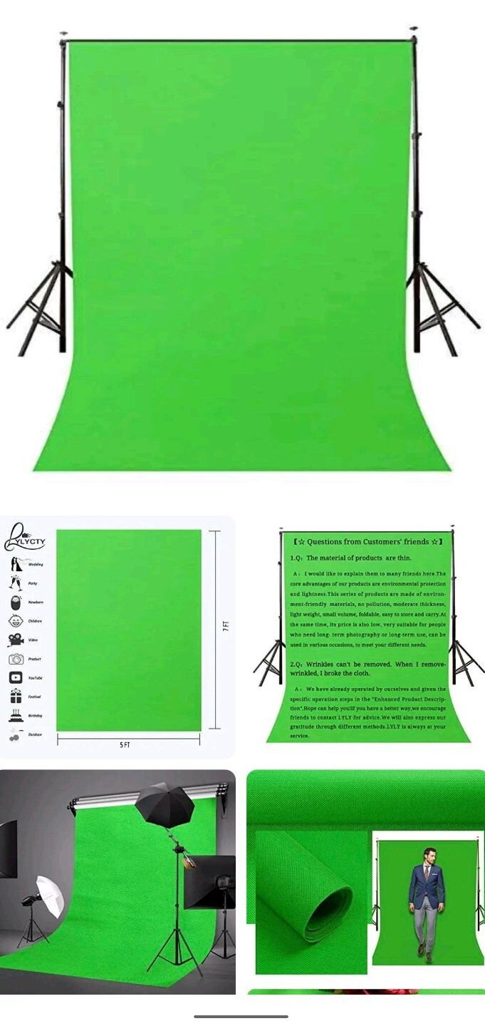 LYLYCTY Background 5x7ft Non-Woven Fabric Solid Color Green Screen Photo Back…