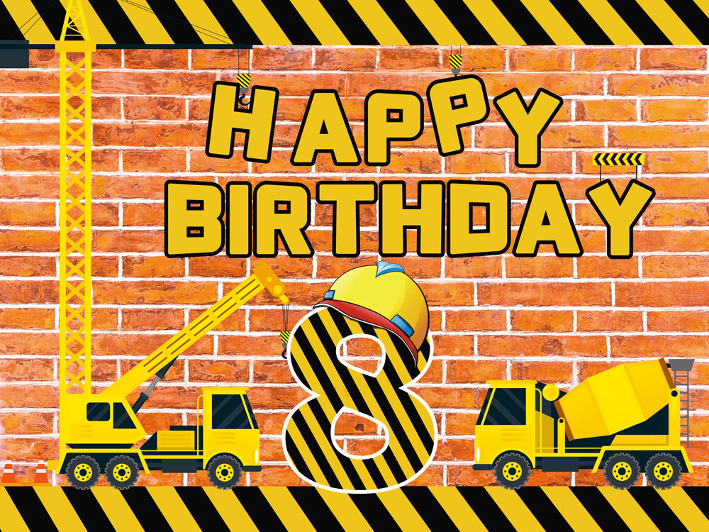 Construction Theme Happy Birthday Backdrop Banner Vinyl Party Decorations 7x5Ft