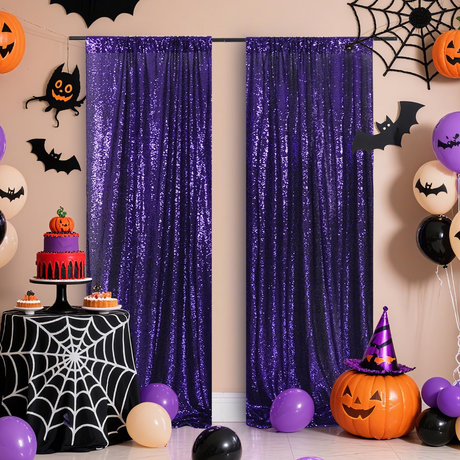 Poise3EHome 2Pcs 3Ft x 8Ft Purple Sequin Backdrop Curtain, Glitter Photograph…