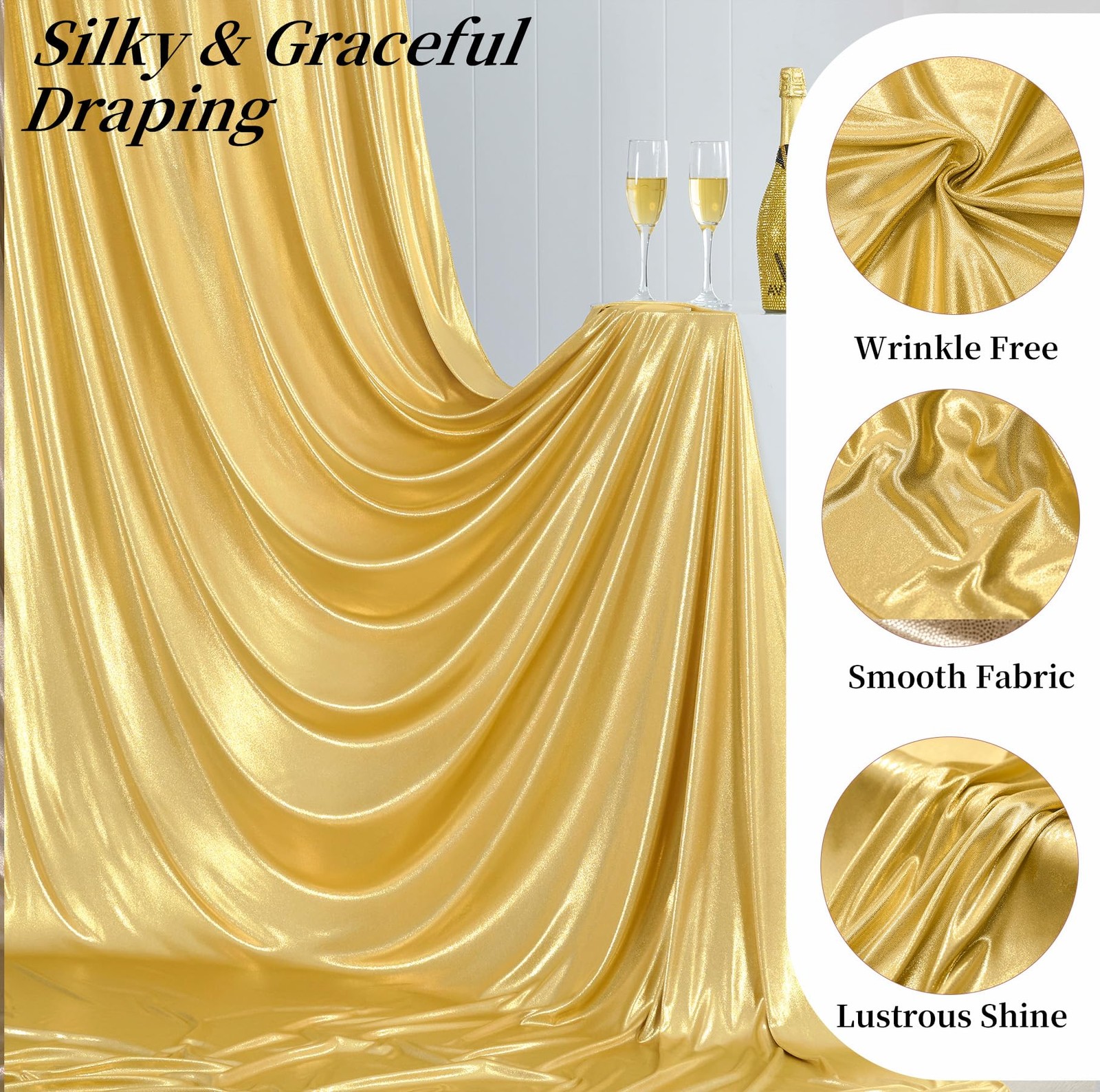 40ft x 10ft Gold Sequin Backdrop Curtain for 5’W×10’H _8 Panels,