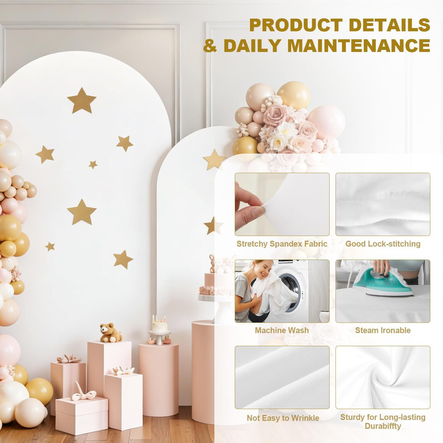 White Arch Backdrop Cover, Set 6FT & 7.2FT Wedding Arch Covers, Spandex Fitted S