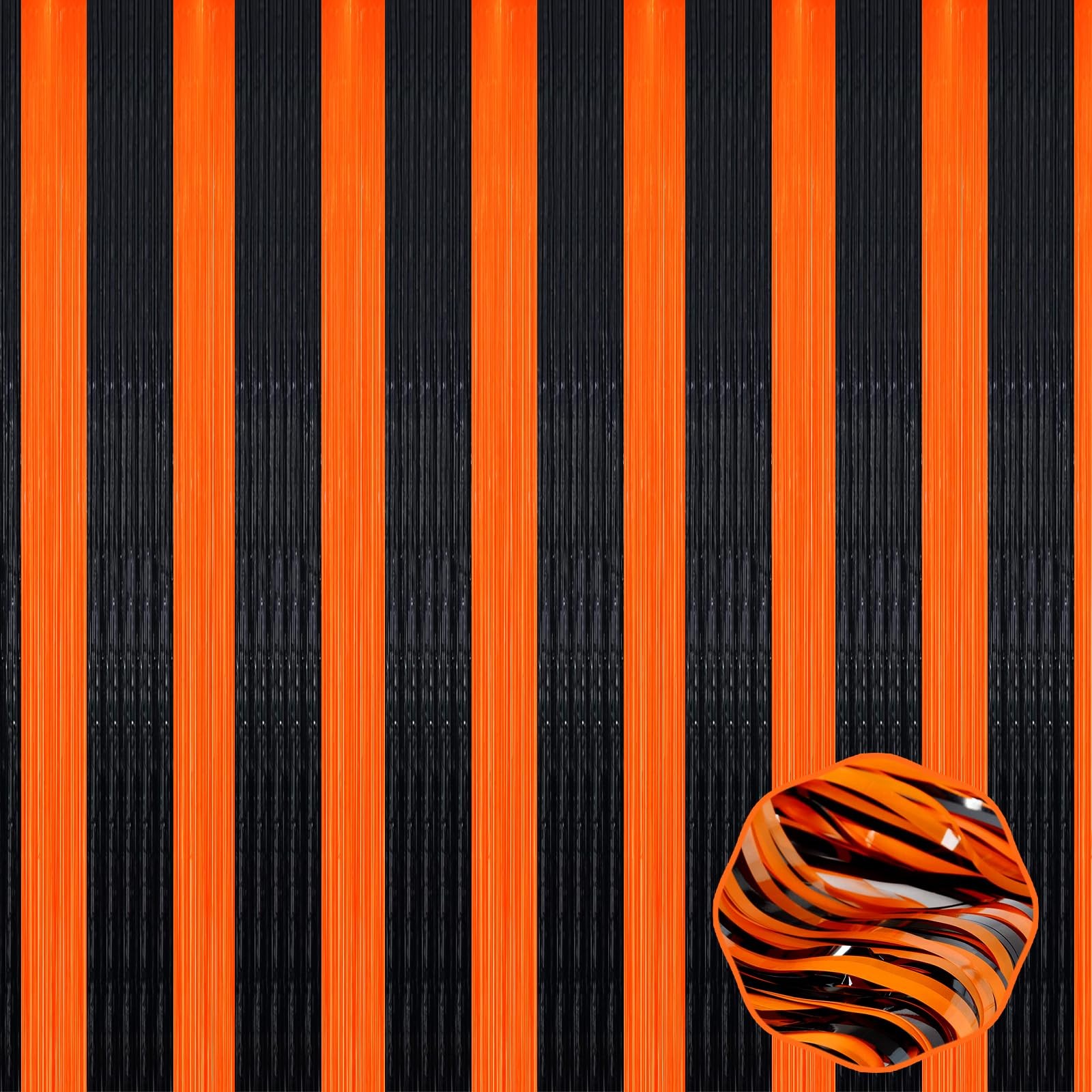 6 PCS Black Orange Foil Fringe Curtain Backdrop 3.28Ftx9.8Ft Metallic Tinsel