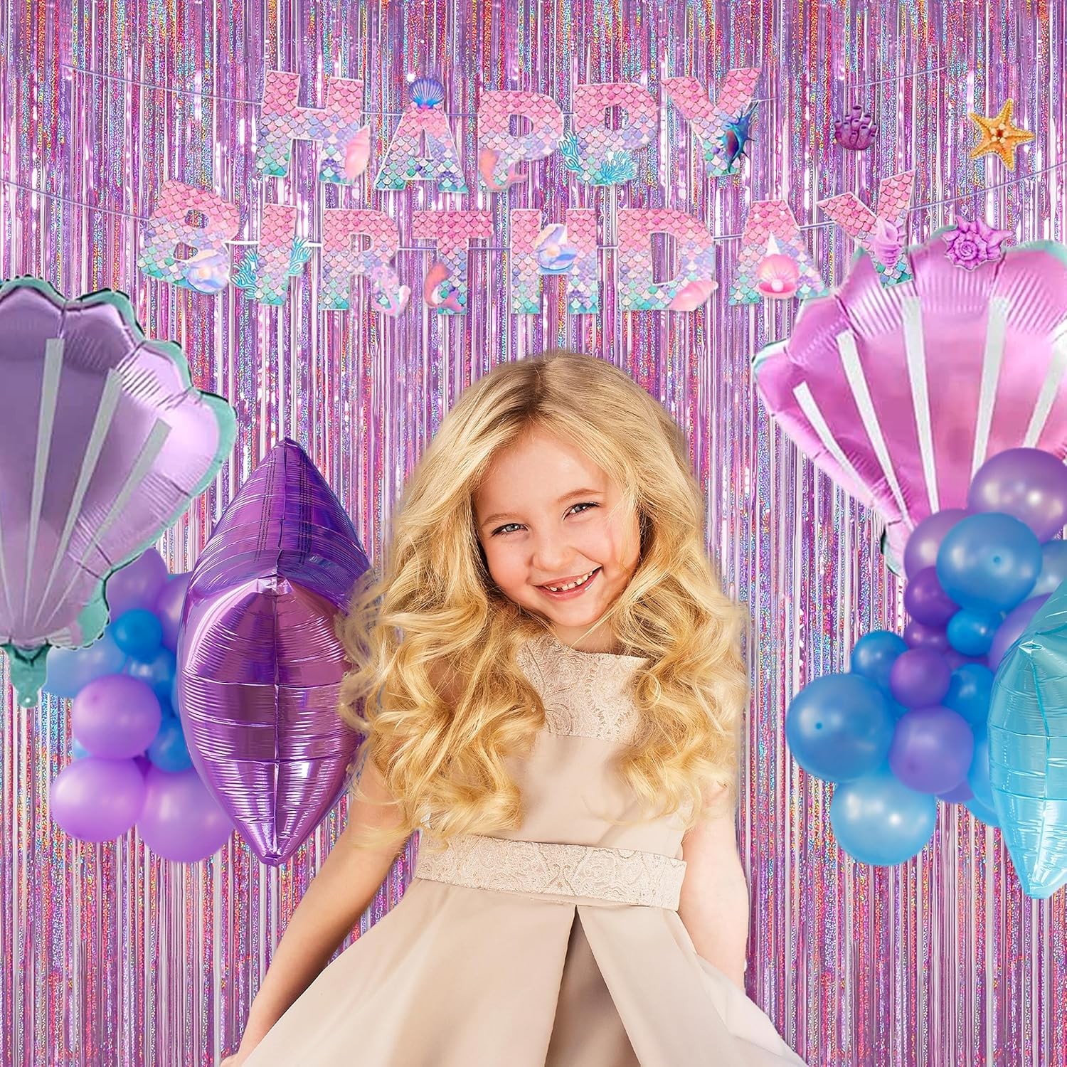Melsan 2 Pack 3.2 ft x 8.2 Tinsel Foil Fringe x ft, Pinkish Purple