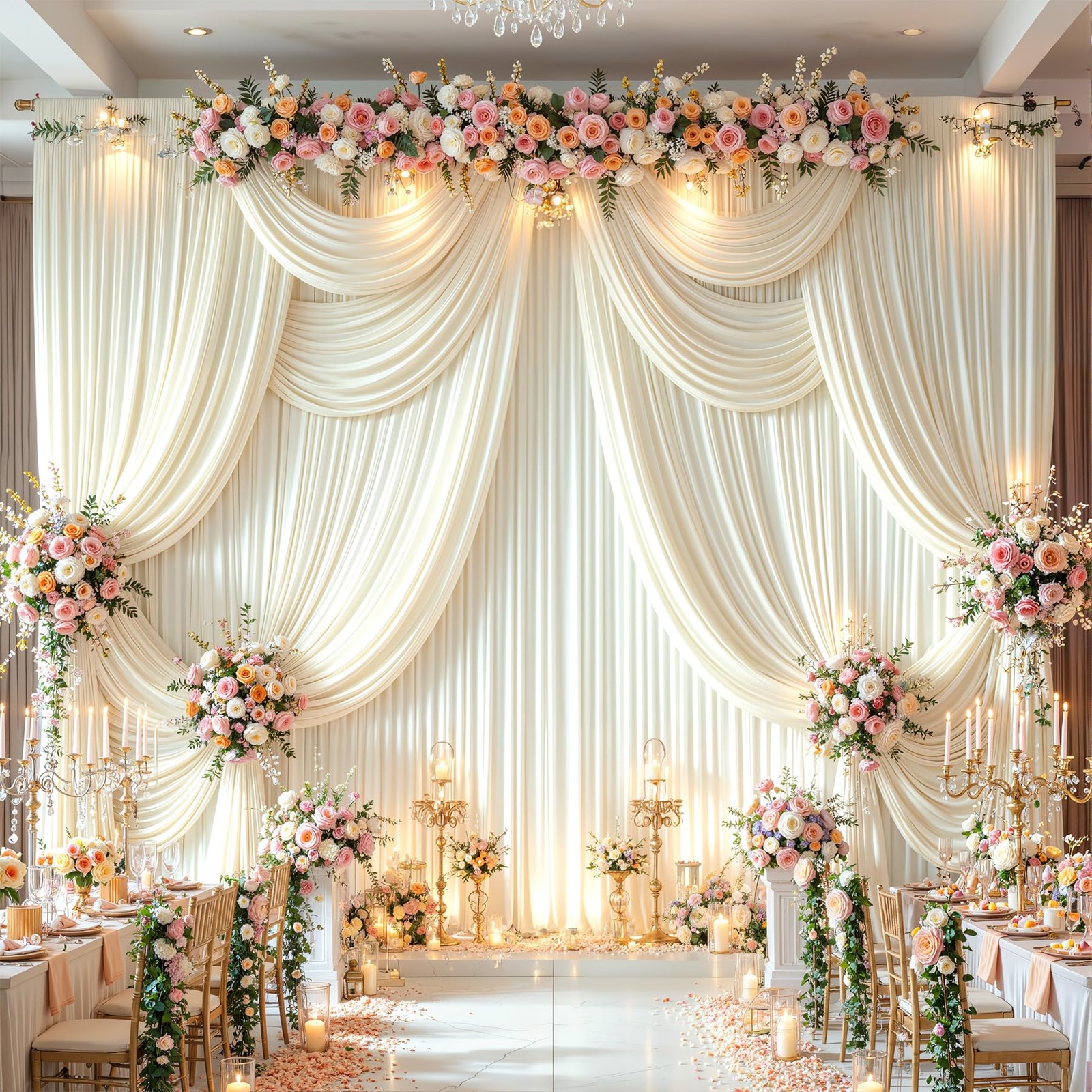 2 PCS 5x12ft Ivory Backdrop Curtain Wrinkle Free Polyester Photo Background