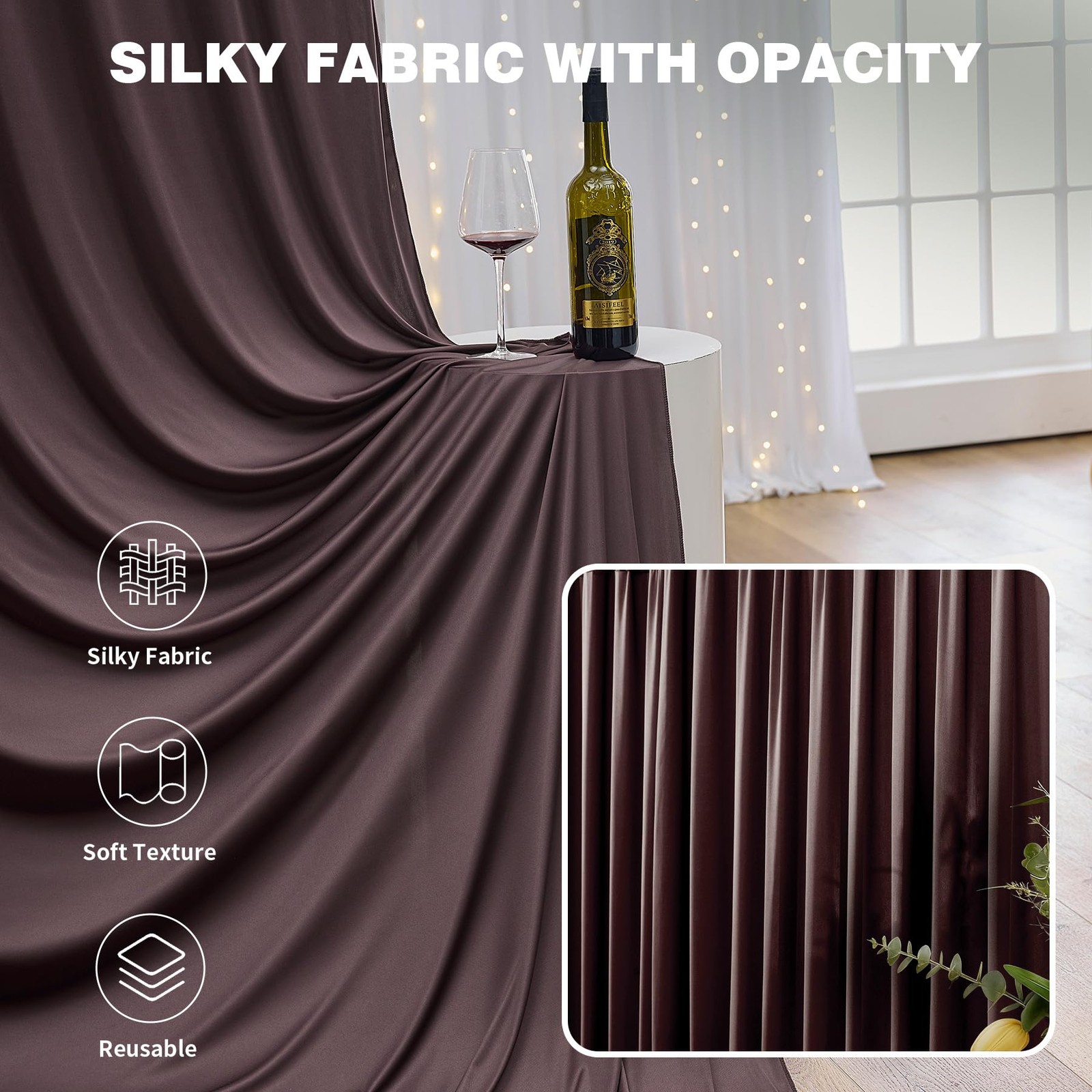 10×15 Ft Brown Backdrop Curtains Wrinkle Free Polyester 2 Panels Wedding
