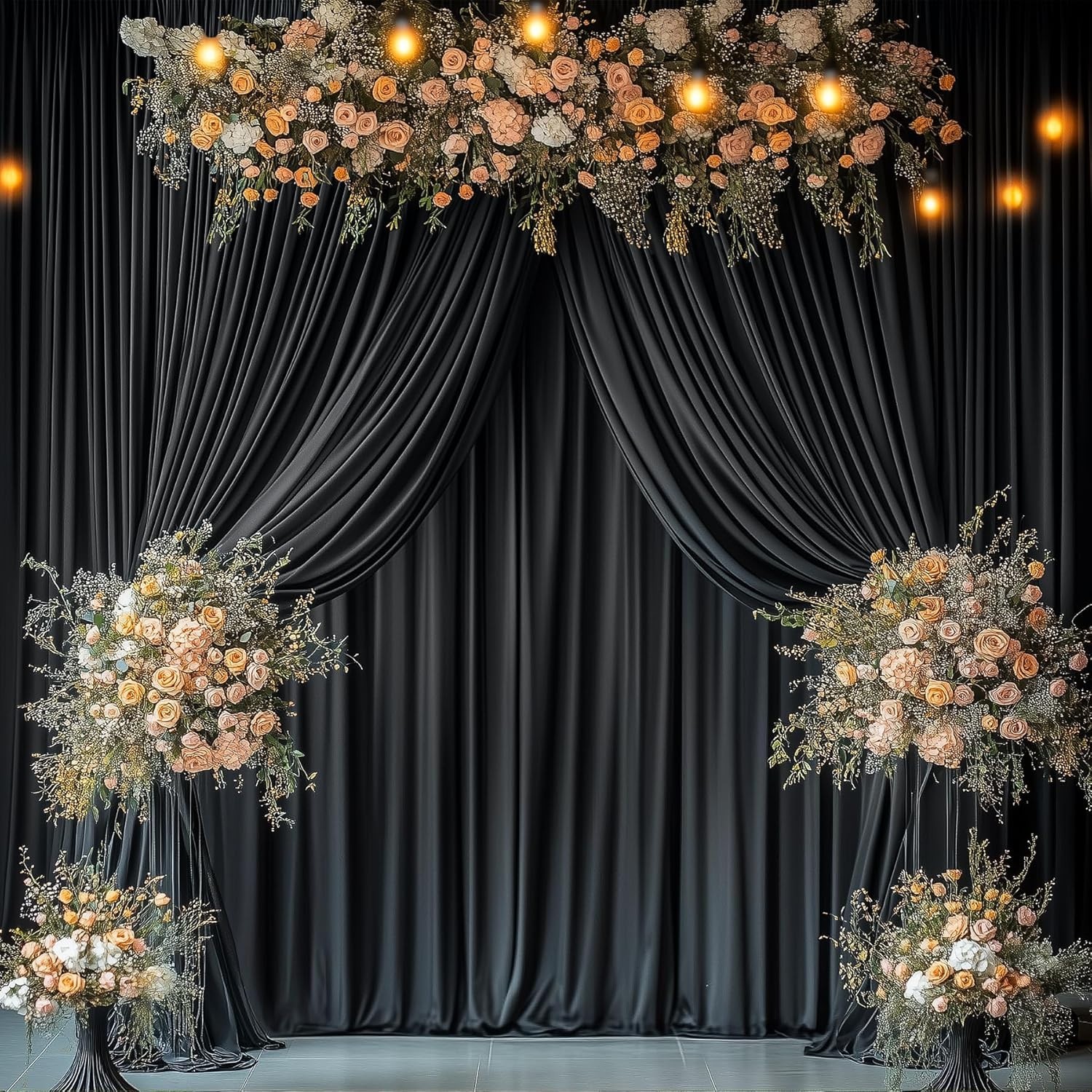 30x10ft Black Backdrop Curtain 6 Panels Wrinkle Free Party Drapes