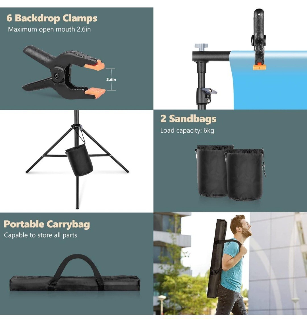 Backdrop Stand 10x7ft Adjustable Photo Backdrop Stand Kit With 4 Crossbars 6 Bac