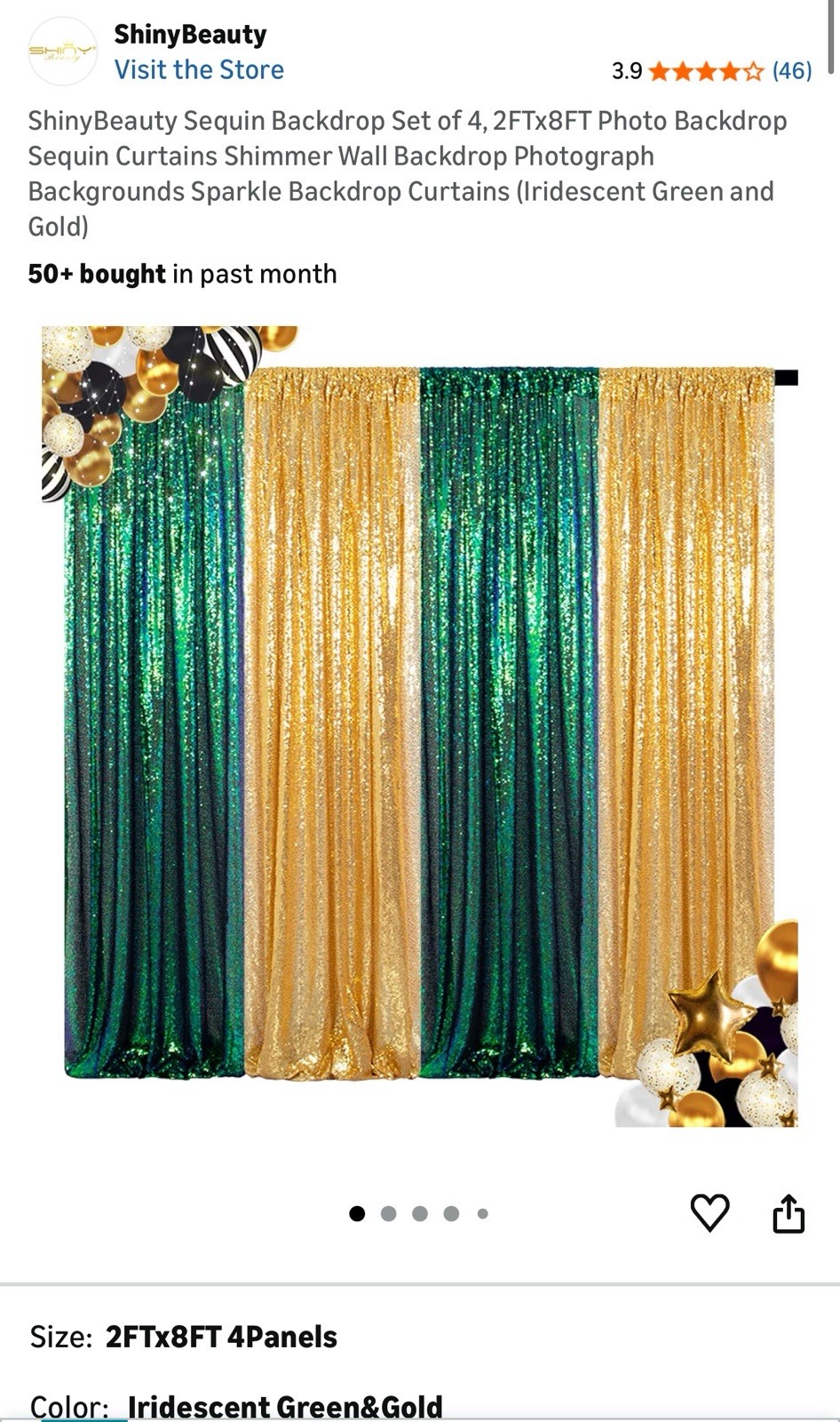 4pk Sequin Photography Backdrop Curtains, 4×8 ft Glitter Photo Booth Background