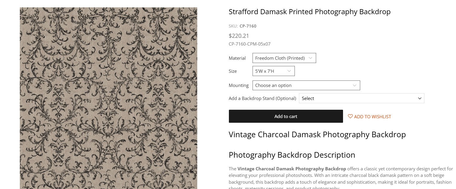 Photography backdrop 5ft x 7ft, Denny Freedom Cloth, Strafford Damask Classic