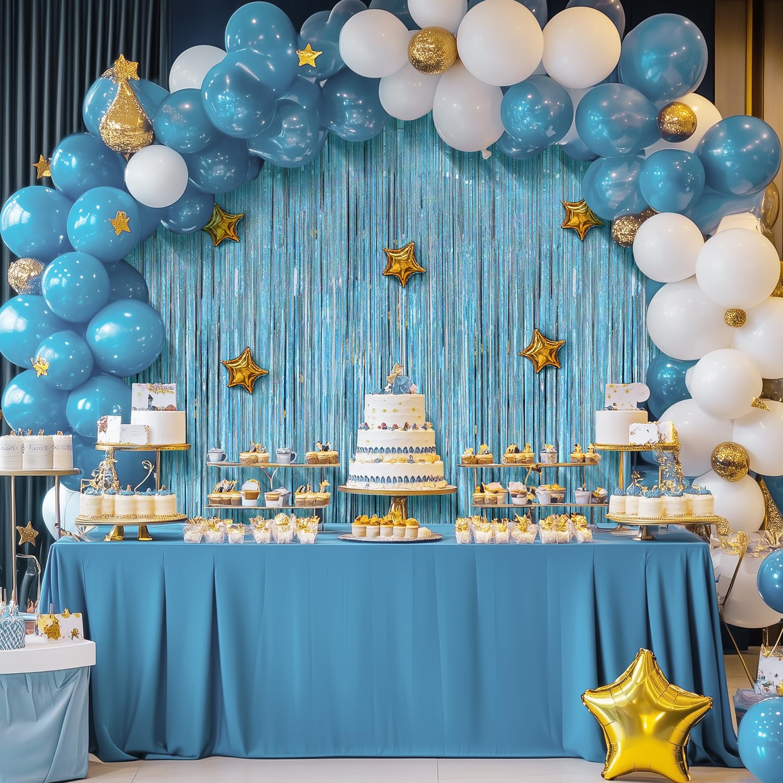 2 Pack Holographic Light Blue Fringe Backdrop, 3.2×8.2ft Shining Foil Tinsel …