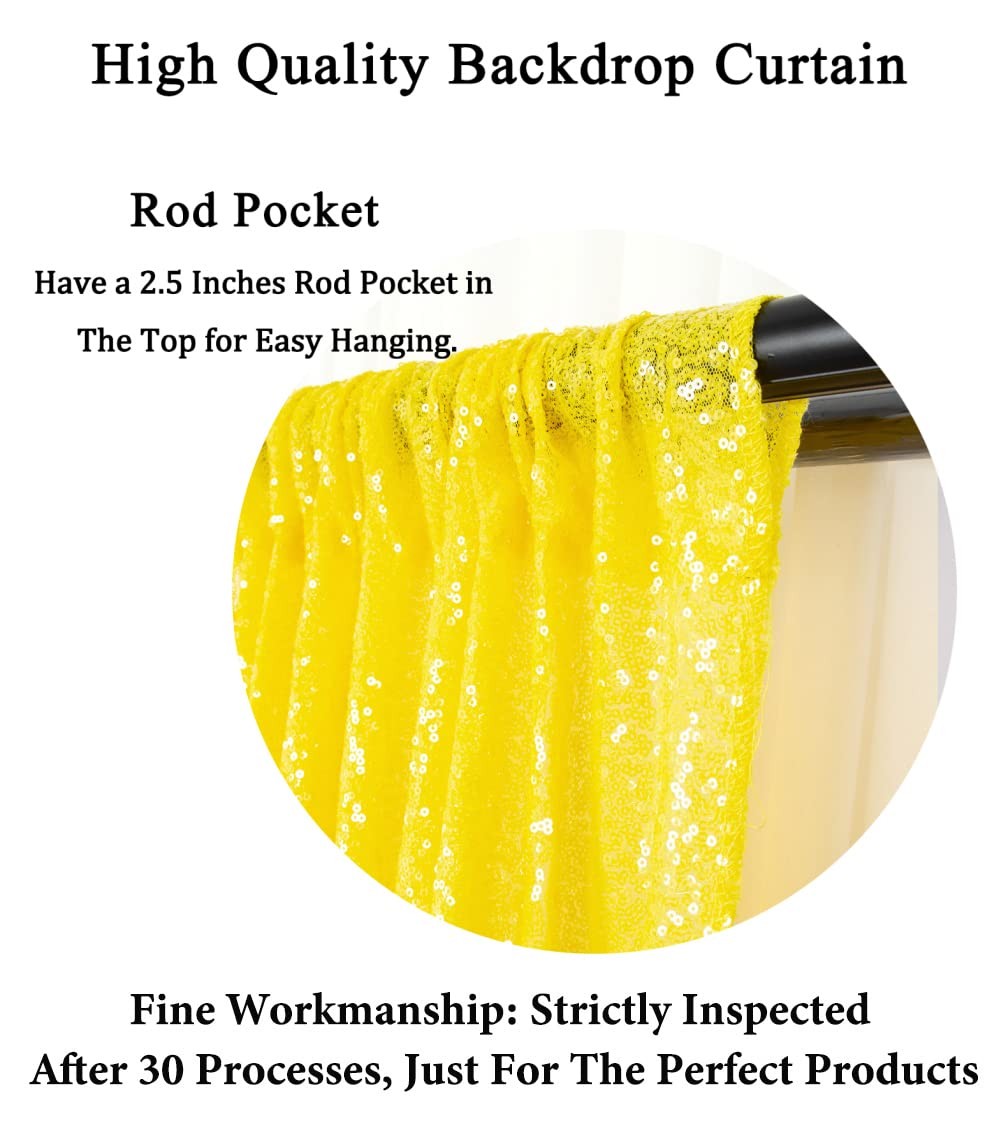 2 Panels 2×8 FT Yellow Sequin Curtains Photography Backdrop Prom Party Wedding