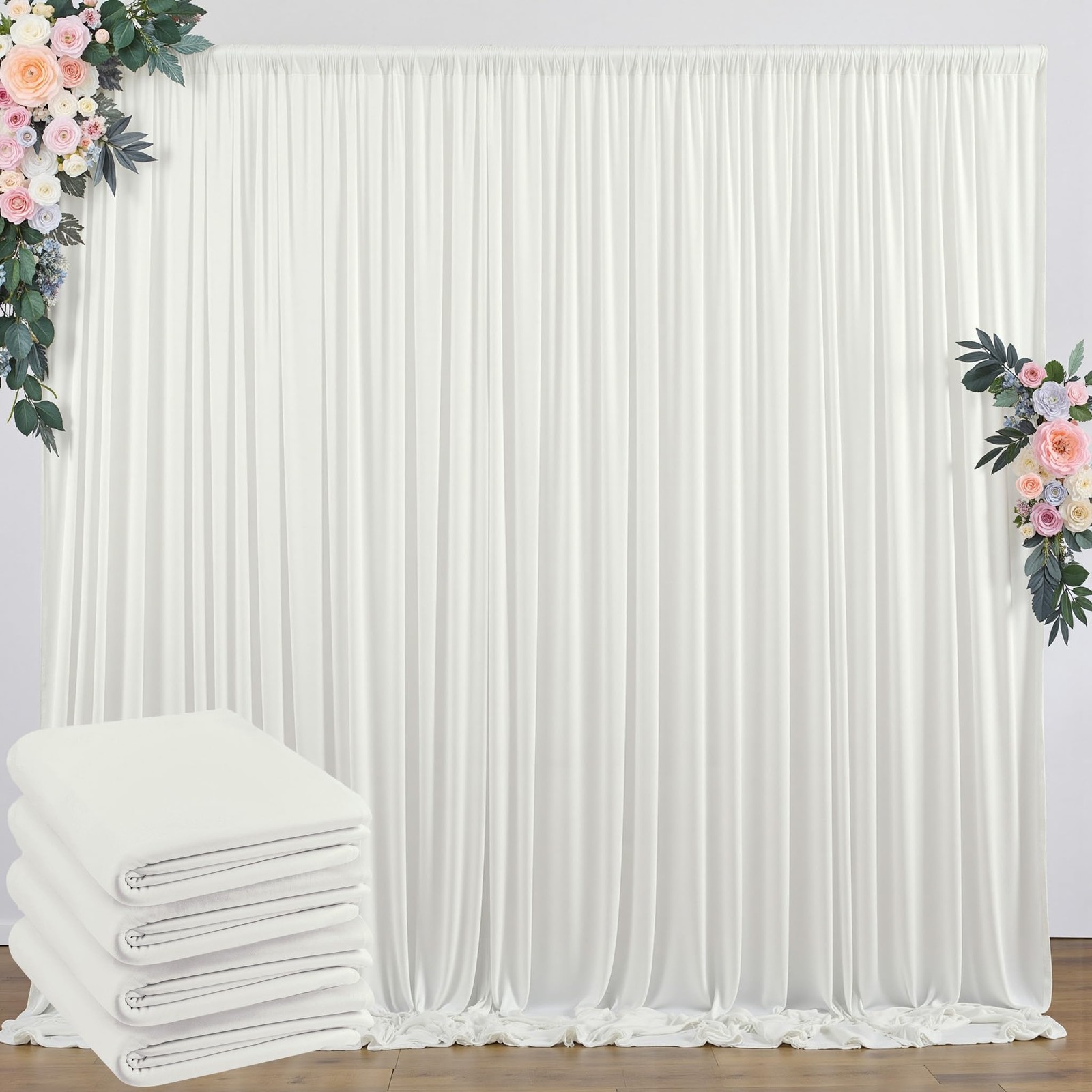 20 ft x 10 ft Free Ivory Backdrop Curtain for Wedding Parties, Polyester Ivor…