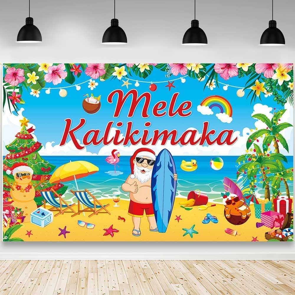 Mele Kalikimaka Backdrop Hawaiian Christmas Photography Background Aloha Tropica
