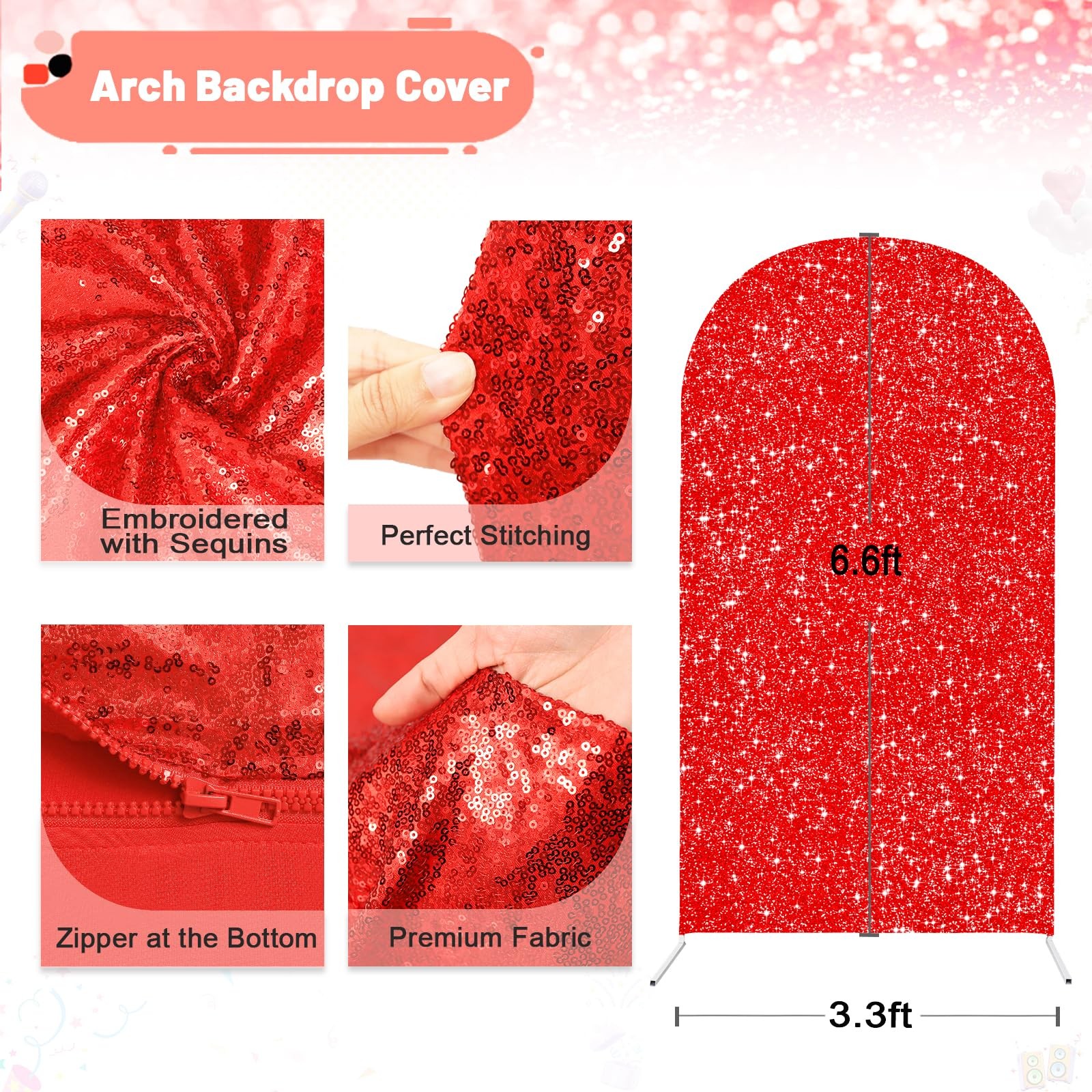Sequin Arch Backdrop Cover 6.6Ft Wedding Red Christmas 6.6FT,