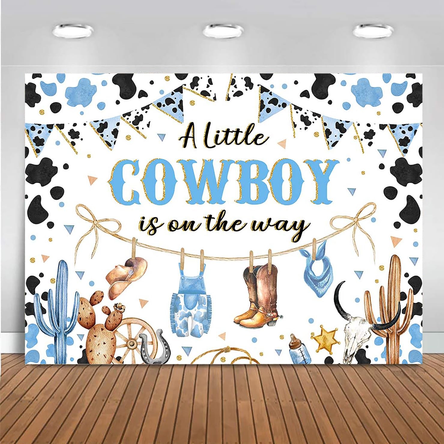 Mocsicka Cowboy Baby Shower Backdrop for Boy Blue A Little 7x5ft, blue